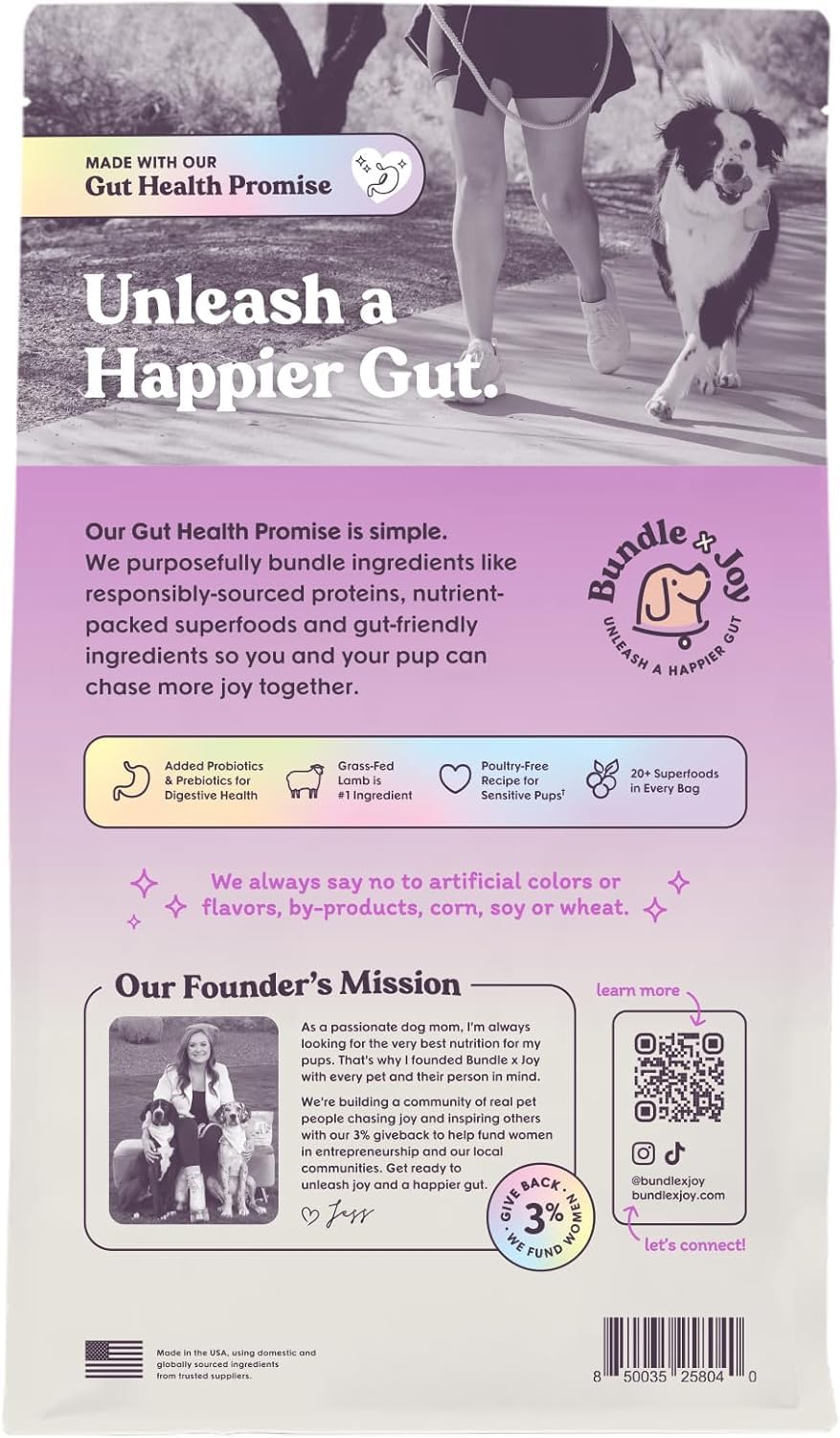 Bundle x Joy Grass-Fed Lamb Dog Food 12lb Bag with Added Probioitics, Poultry-Free, Digestive Gut Health, No Chicken or Beef, Made in USA