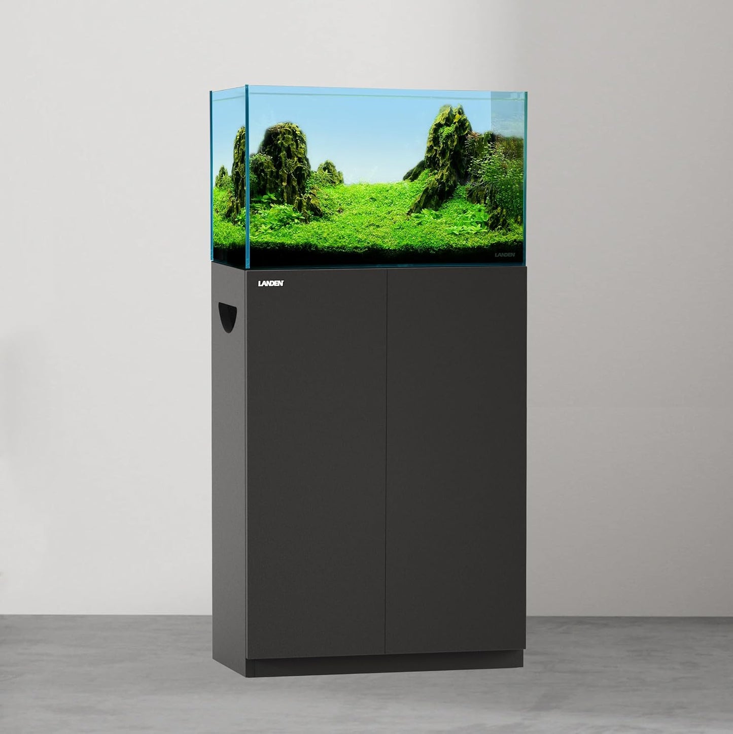 LANDEN Aquarium Wooden Stand and Cabinet Fish Reptile Sea Salt WaterTank Stand, Nano Foam Leveling Mat Included, W23.6xD11.8xH31.49in, Matte Black Painted (Stand Only)