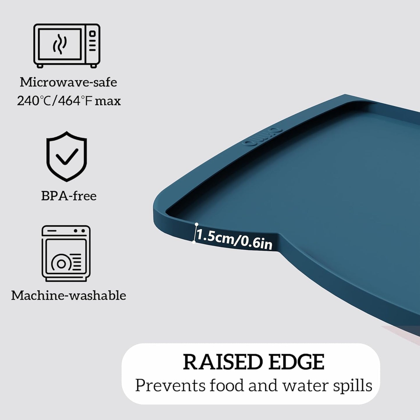 OHMO Dog Food Mat(Teal, 24 * 15'') w/Residue Collection Pocket Silicone Pet Feeding Mat for Floor High Edges Anti Spills Waterproof Cat Water Bowl Tray, Easy Clean Placemat