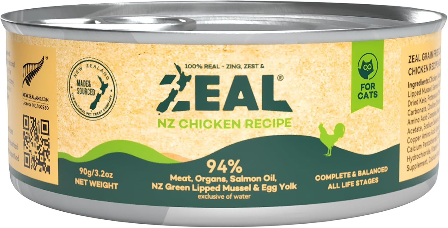 ZEAL New Zealand Wet Cat Food – High Protein, Grain-Free with Superfoods (Chicken, 3.17oz Can, 24-Pack)