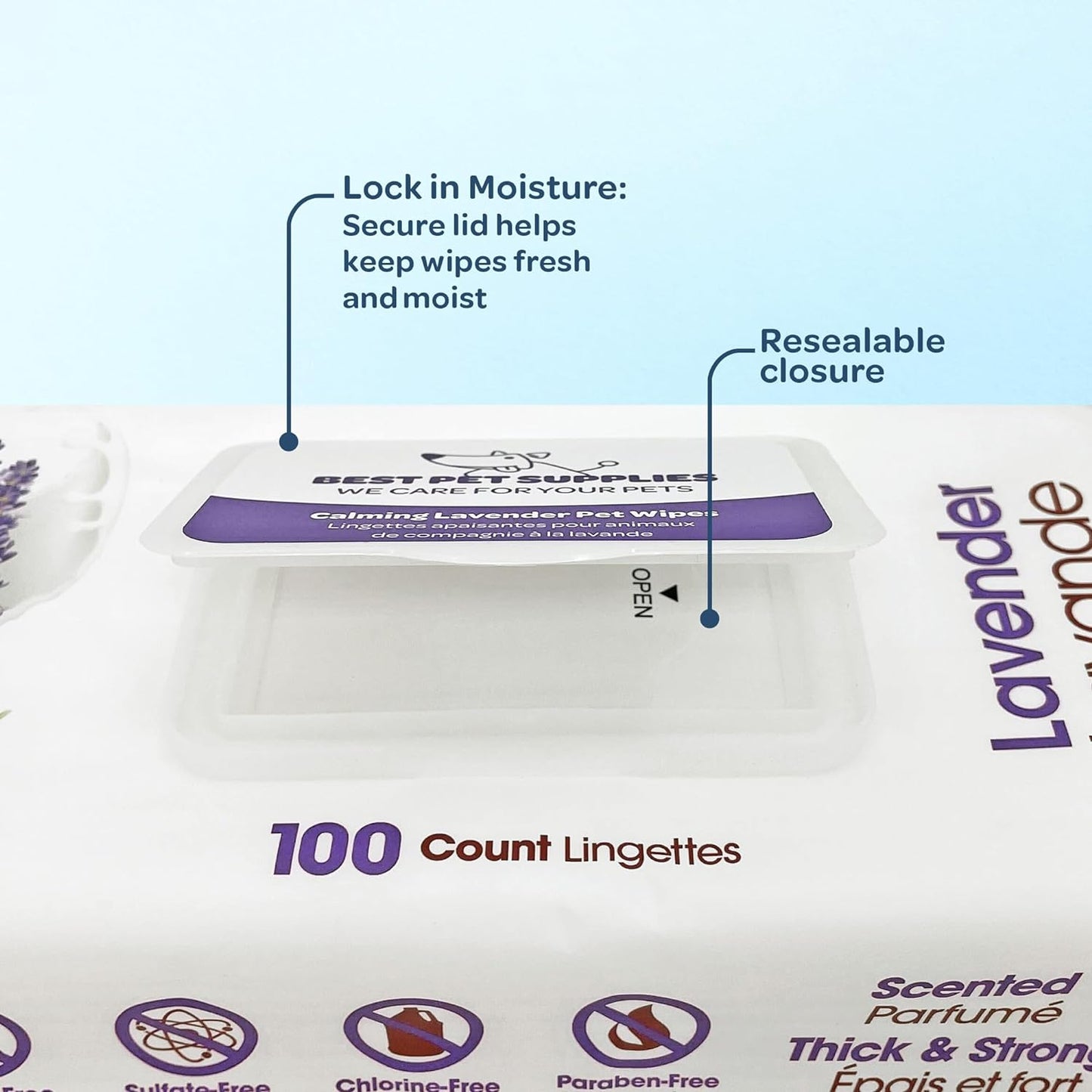 Best Pet Supplies Pet Grooming Wipes for Dogs & Cats,Deodorizer for Coats & Dry, Itchy, or Sensitive Skin, Clean Ears, Paws, Body, & Butt - Calming Lavender, 400 Count