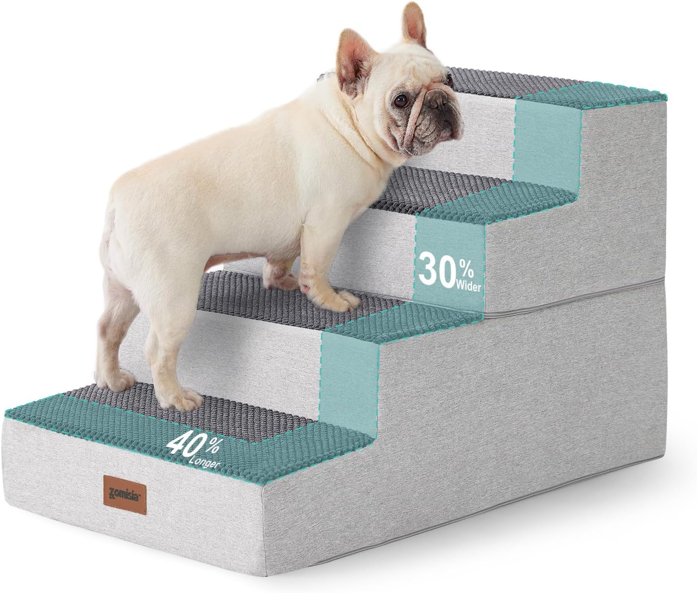 Dog Stairs for Large Dogs - Extra Wide Pet Stairs 2 in 1 with Zippers Suitable for Couch and Bed, Foam Dog Steps with Non Slip Bottom Grey 4 Steps, Grey