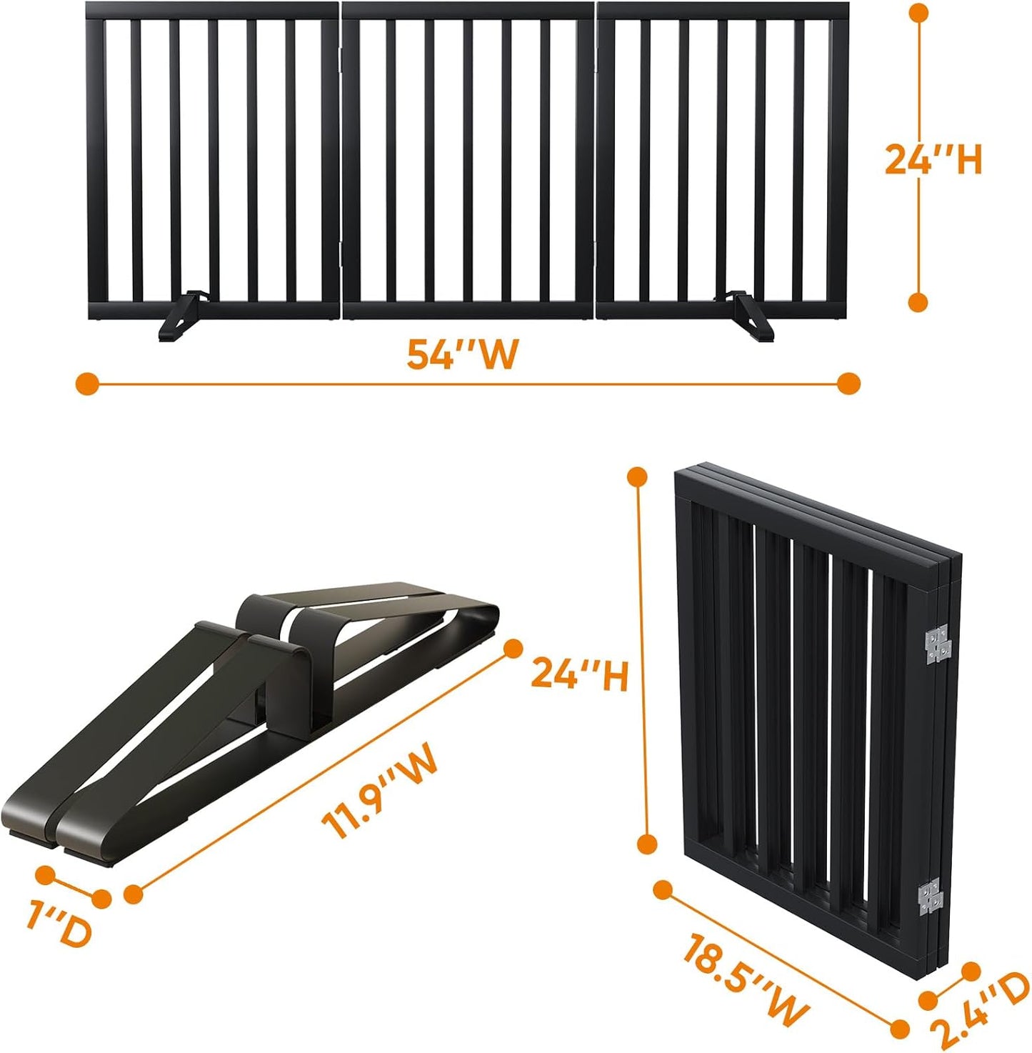 Black 18-55" Foldable Pet Gate for Stairs & Doorways, Puppy Gate Fence