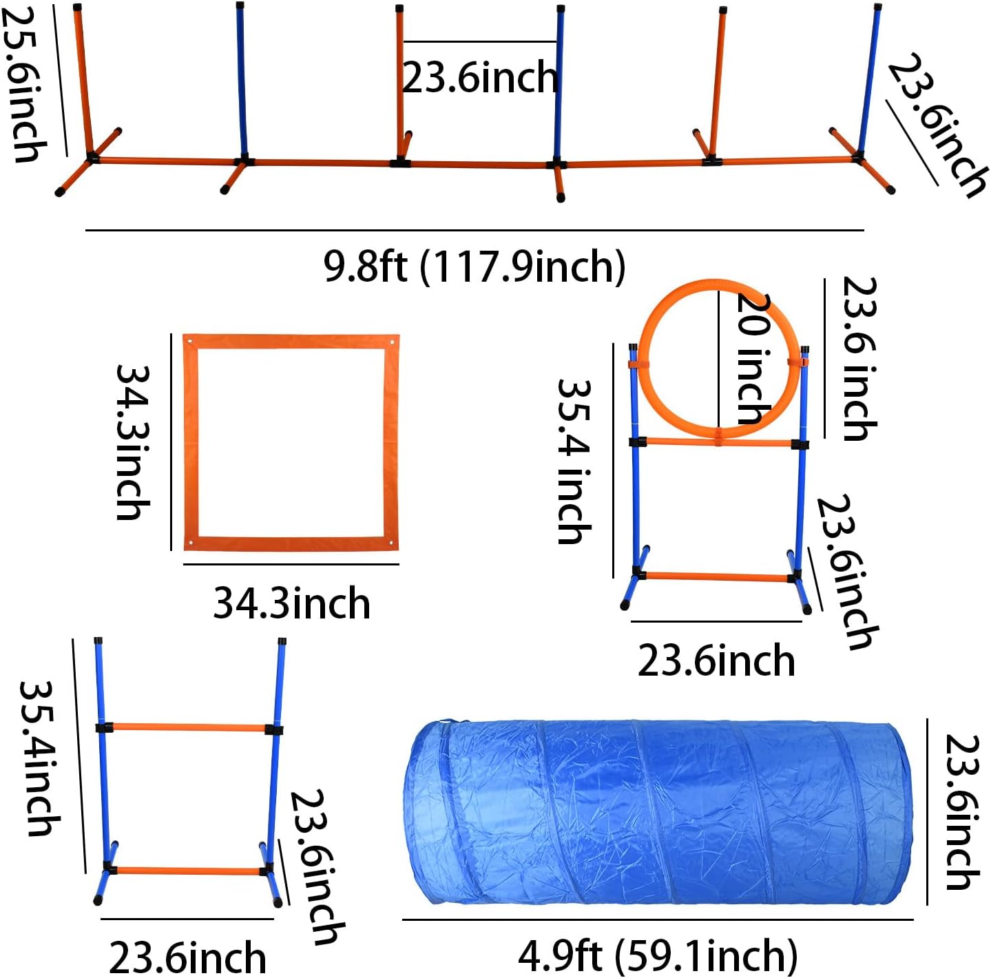 Agility Training Equipment for Dogs, Dog Agility Course Backyard Set Include Tunnel, Jumping Ring, Pause Box, 6 Weave Poles with Carry Bags