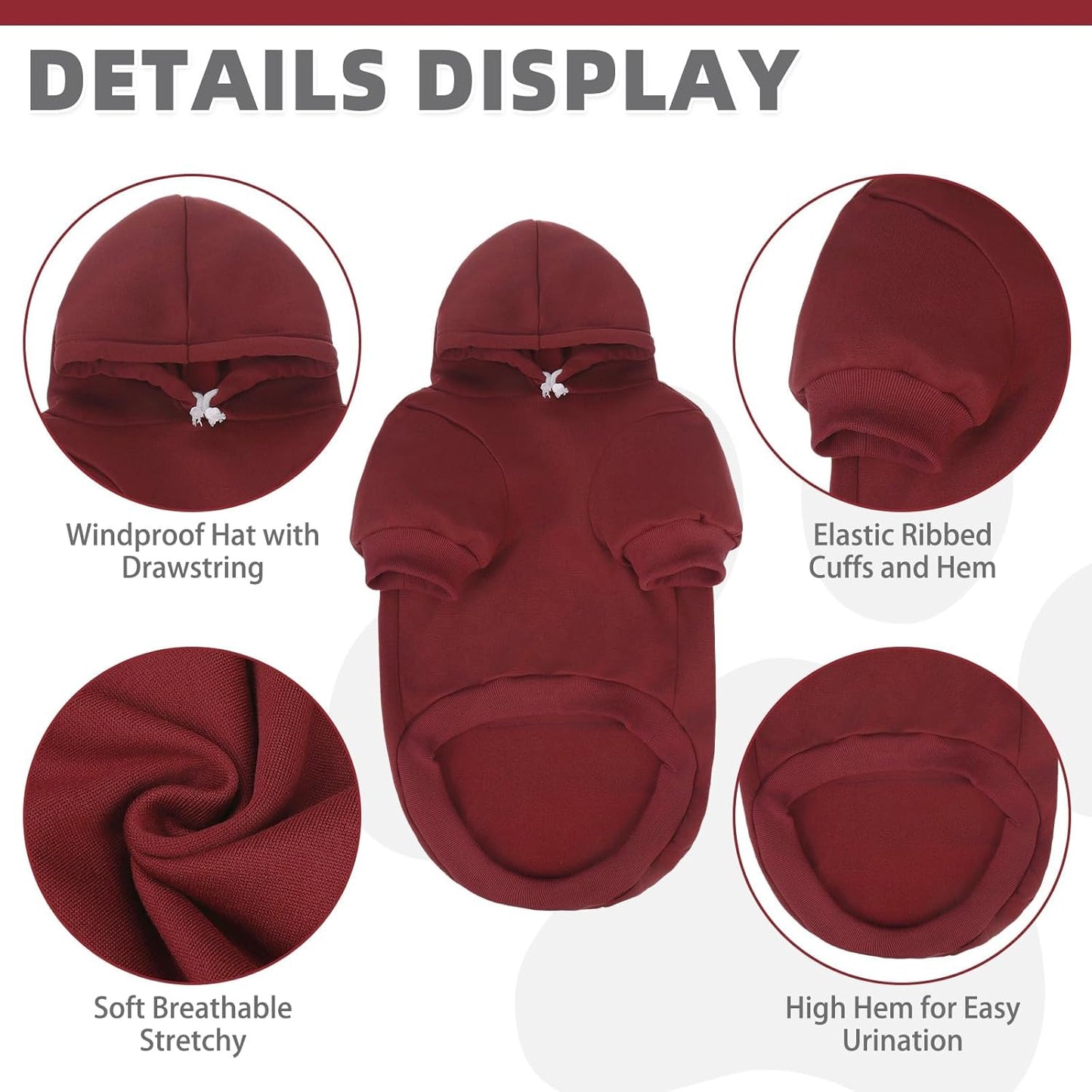 KOOLTAIL Basic Dog Hoodie - Soft and Warm Dog Hoodie Sweater with Leash Hole and Pocket, Dog Winter Coat, Cold Weather Clothes Sweatshirt for Small Medium Large Dogs Puppy Cat Boys Girls Deep Red XXL