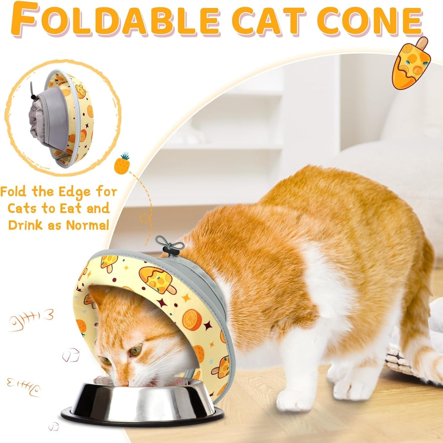 Cat Cone Collar Soft to Stop Licking, Adjustable, Foldable Lightweight Kitten Cones After Surgery Recovery for Cats & Kittens, Cat Cone Alternative (Orange, L)