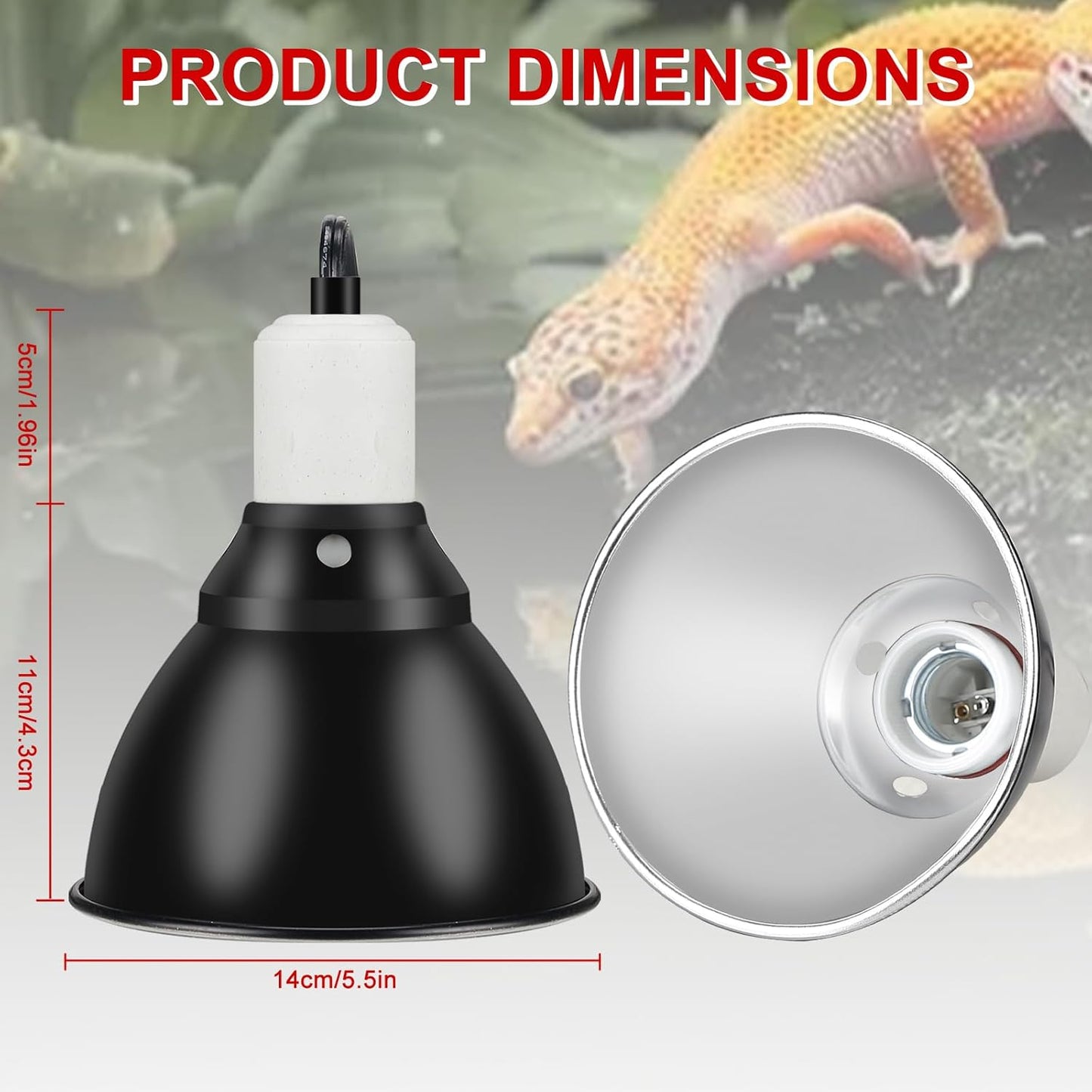 Reptile Lamp Bulb Fixture 5.5 Inch Deep Dome with Switch - Ideal for 60W/75W/100W/150W Heat Lamp Bulbs, Compatible with All E26 UVA/UVB/Basking Heat Bulbs, Supports Up to 150 Watts