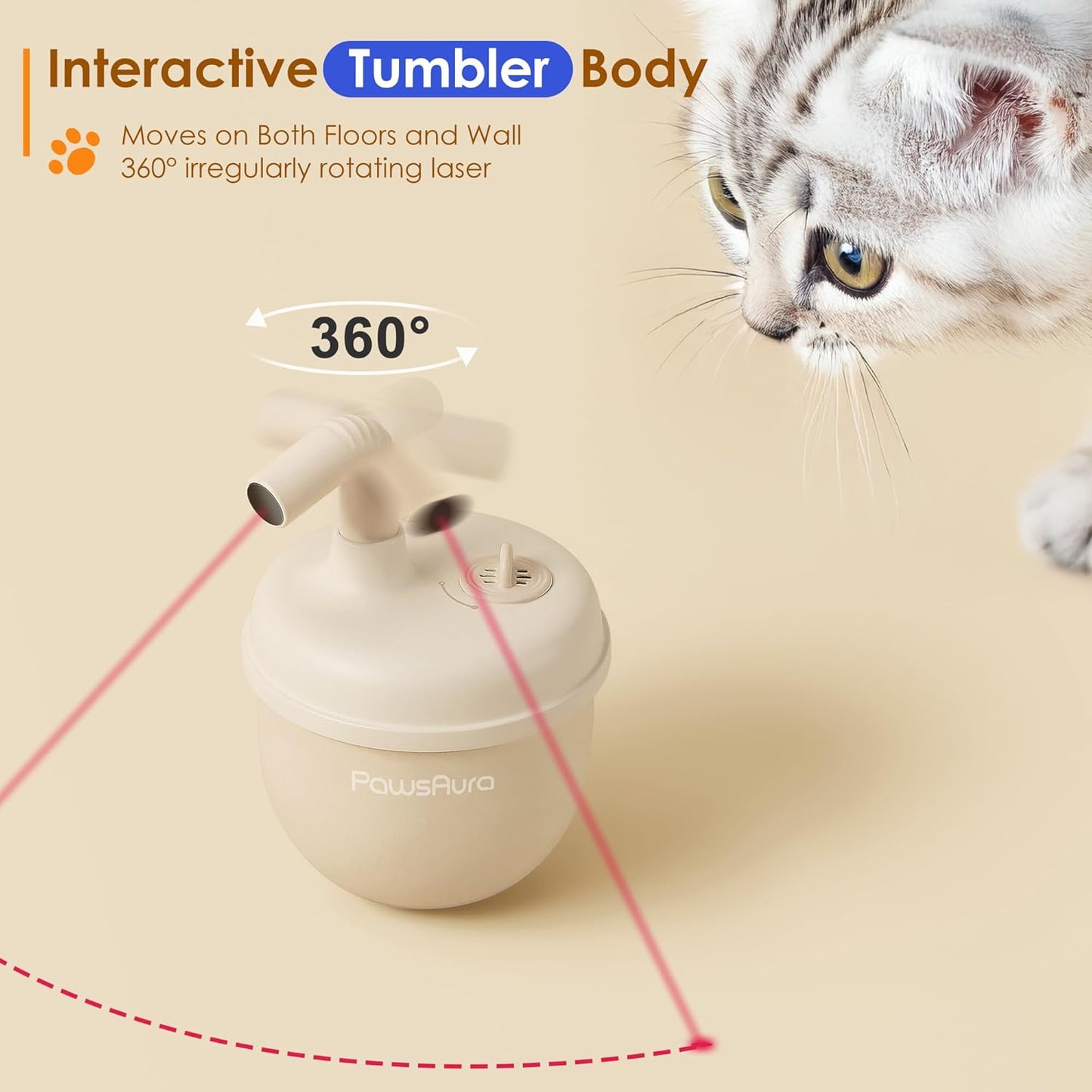Automatic Laser Cat Interactive Toy, Self-Balancing 360° Auto-Spin Laser Pointer with Catnip Hole, Triple-Sensory – Kitten Sight, Smell & Touch, Boredom Relief Toy for Indoor Adult Cat (white)
