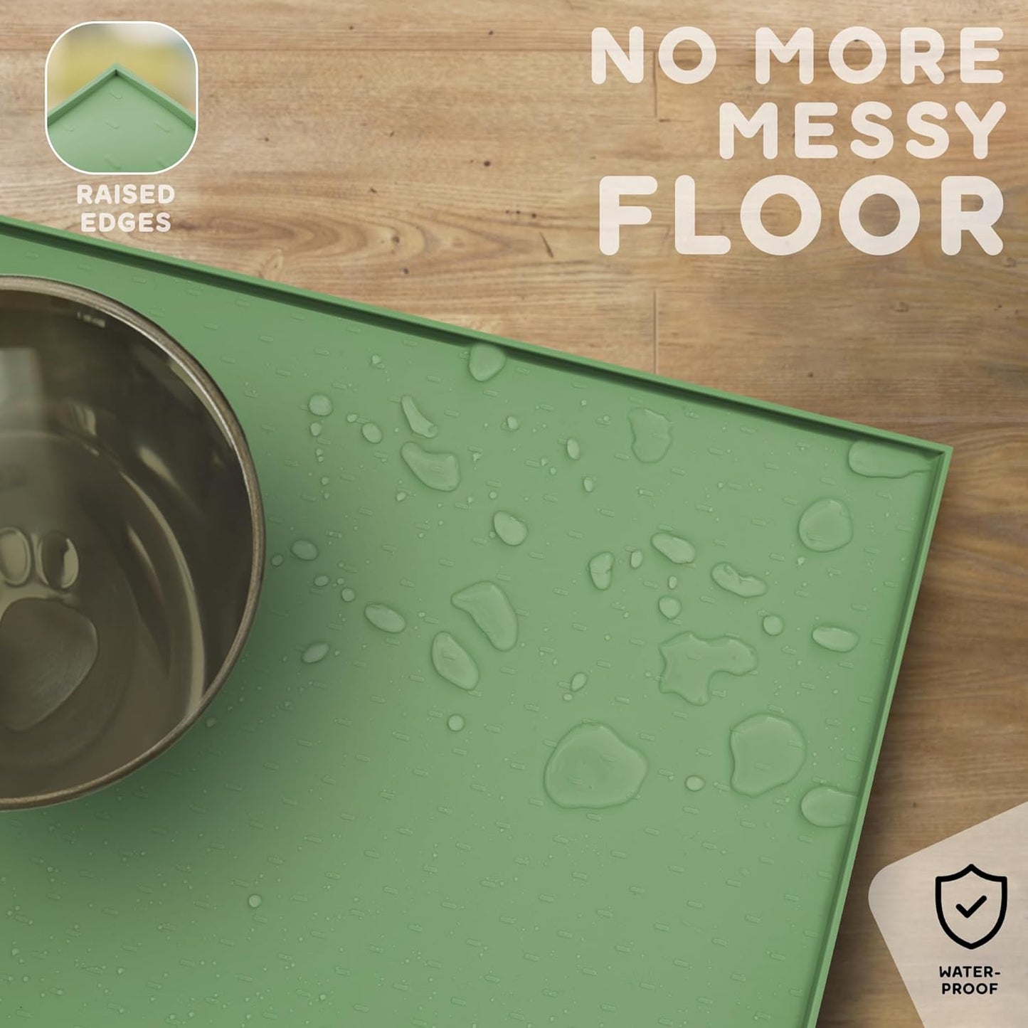Dog Food Mat - 28x18 Raised Edges Dogs Mat for Food and Water Prevent Spill, Waterproof Cat Food Mats Protect Floors, Easy Clean Dog Bowl Mats for Food and Water, Silicone Pet Feeding Placemats Green