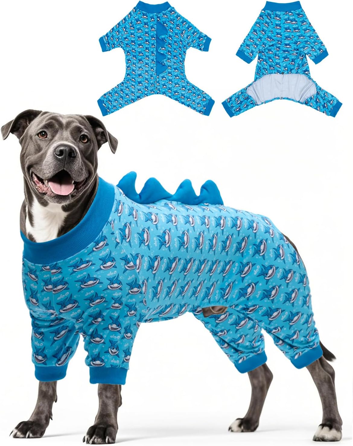 CuteBone Shark Costume Dog Pajamas, Stretchy Spandex Crystal Velvet Sleepwear Coat for Small Dogs, Soft & Warm Pet Outfit Clothes for Cold Weather, Cozy Pullover Design COSP07-4XL
