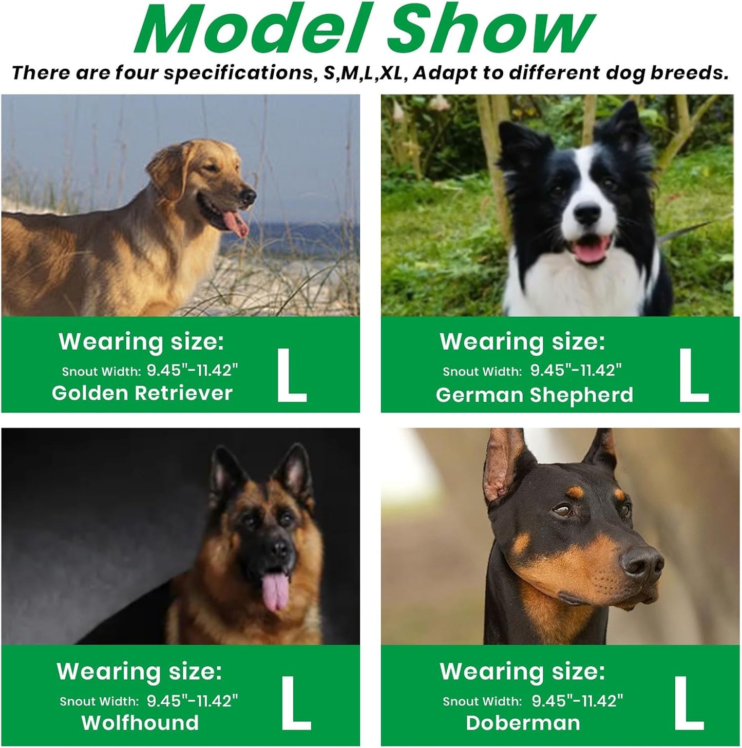 Dog Muzzle, Basket Muzzle for Small Medium Large Dogs, Anti-Biting and Chewing, Lightweight & Sturdy Cage Design, Allows Panting & Drinking, Ideal for Grooming & Training(Green Size L)