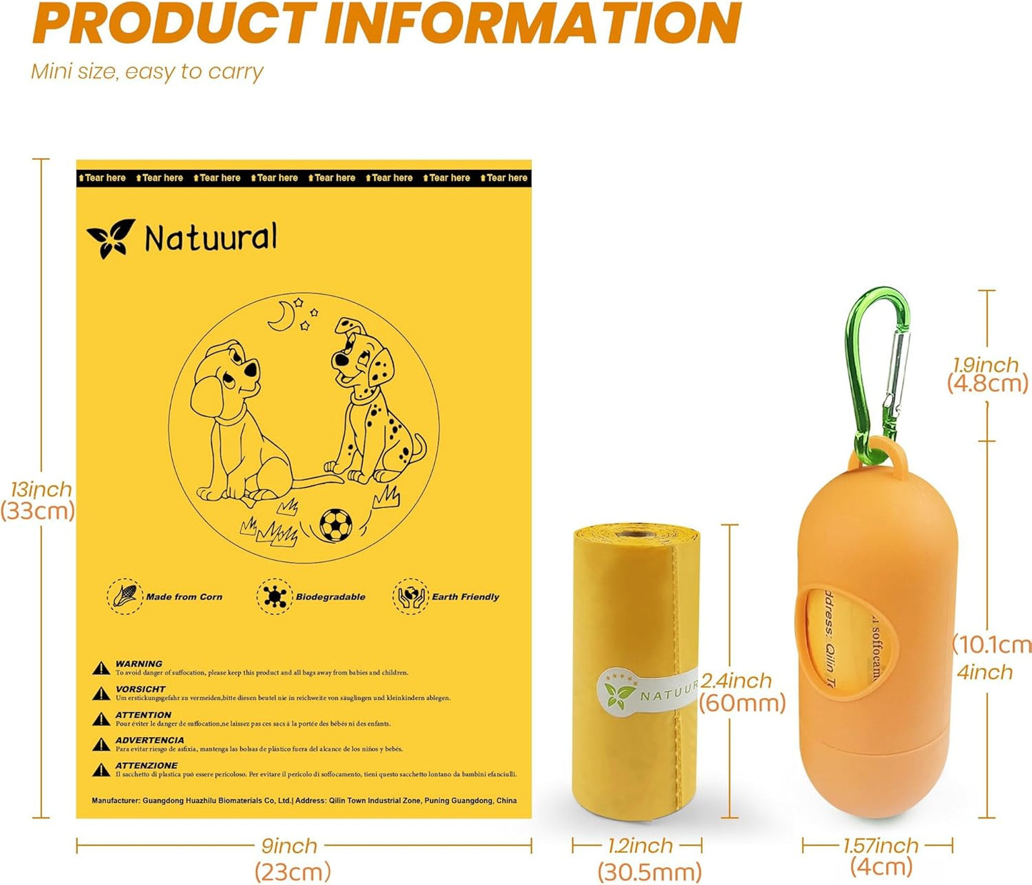 Poop Bags for Dogs-1050 Counts, 70 Rolls With a Free Dispensers, Biodegradable Poop Bags Made of Cornstarch, Size: 9x13 Inch, Extra Thick Strong and 100% Leak Proof (Yellow)