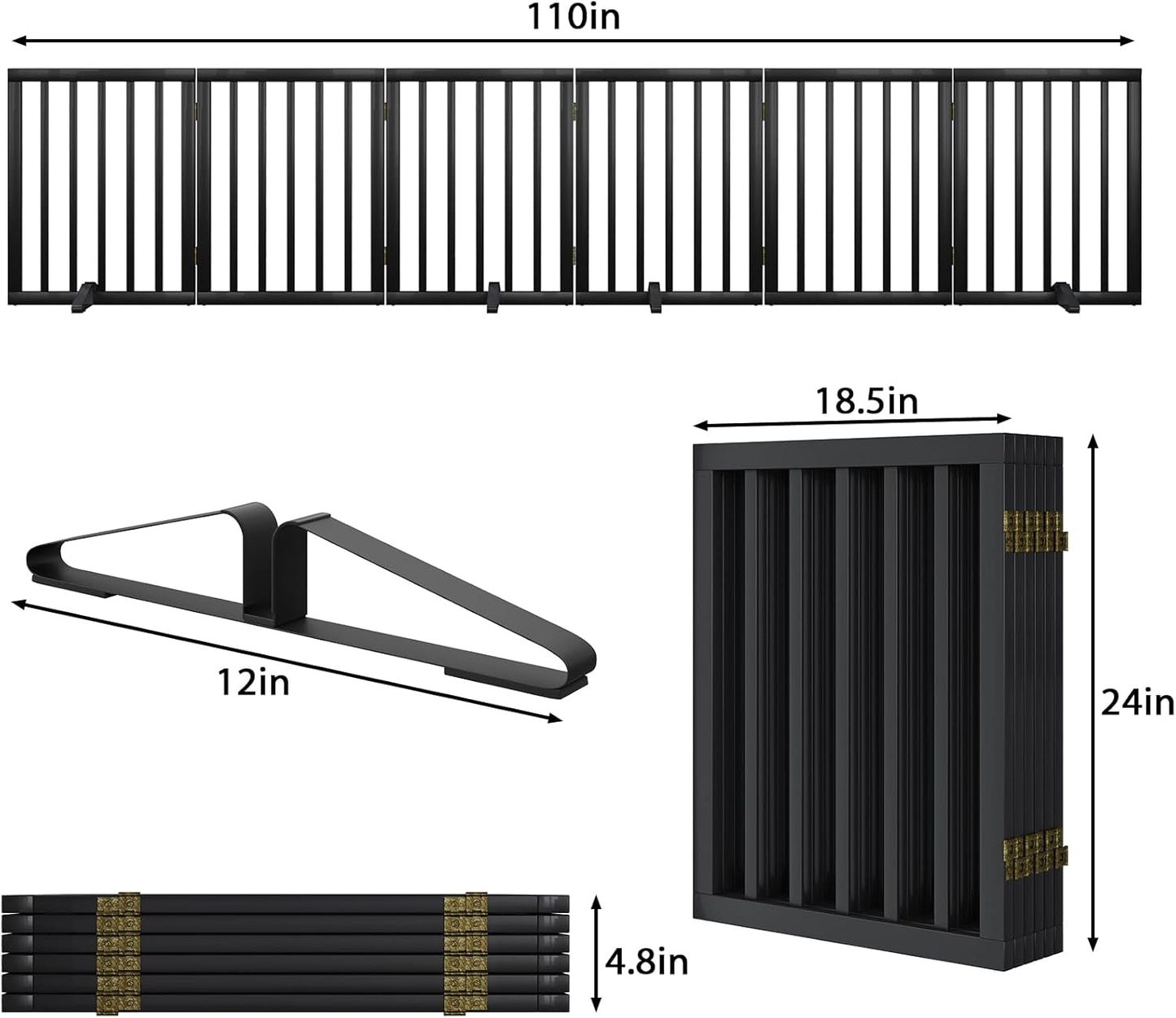 Extra Wide Dog Gate 110 inches Wide, Freestanding Pet Gate for The House Doorway, Pet Puppy Barrier, Support Feet Included, Black,6 Panels