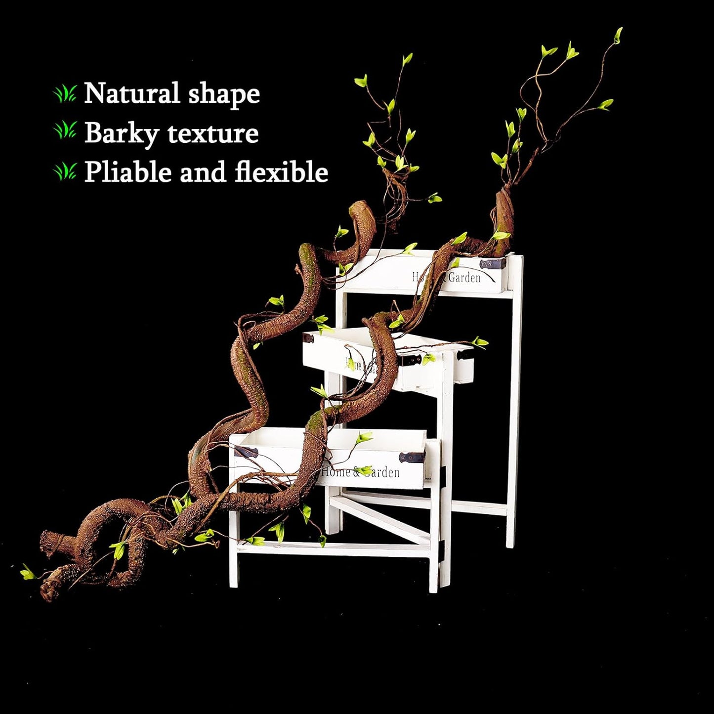 63in Bendable Thick Artificial Tree Branches Faux Wood Tree Trunk Twigs Grapevines Moss Plants Garland With Green Leaves For Wall Hanging Reptile Climbing Halloween Outdoor Arch Home Garden Decoration