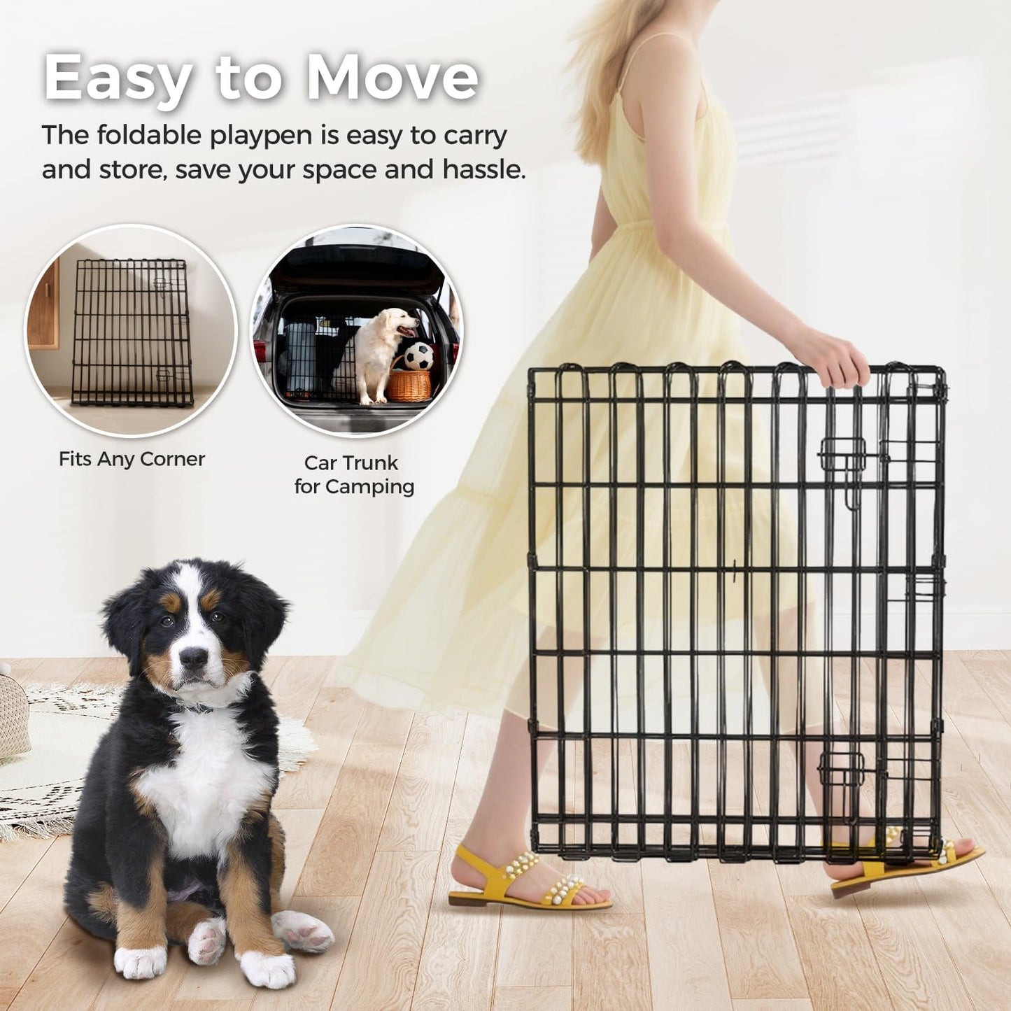 Foldable Dog Playpen 36" Height 8 Panels Metal Exercise Pen with Door - Indoor/Outdoor Dog Play Pen for Small-Medium Dogs, Portable Pet Fence for Yard Garden Camping, Black