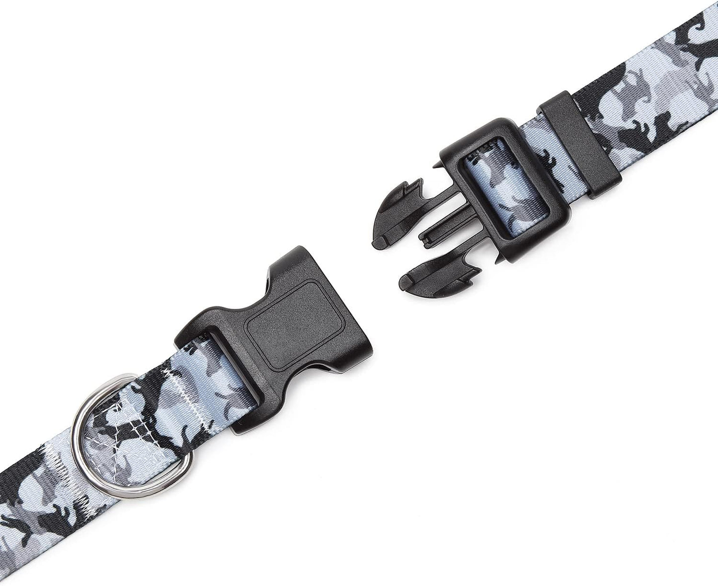 Mercano Adjustable Dog Collar - Special Design Patterns, Soft Nylon Comfortable Sturdy Pet Collar for Small Medium Large Dogs (M, Dog Camouflage Grey)