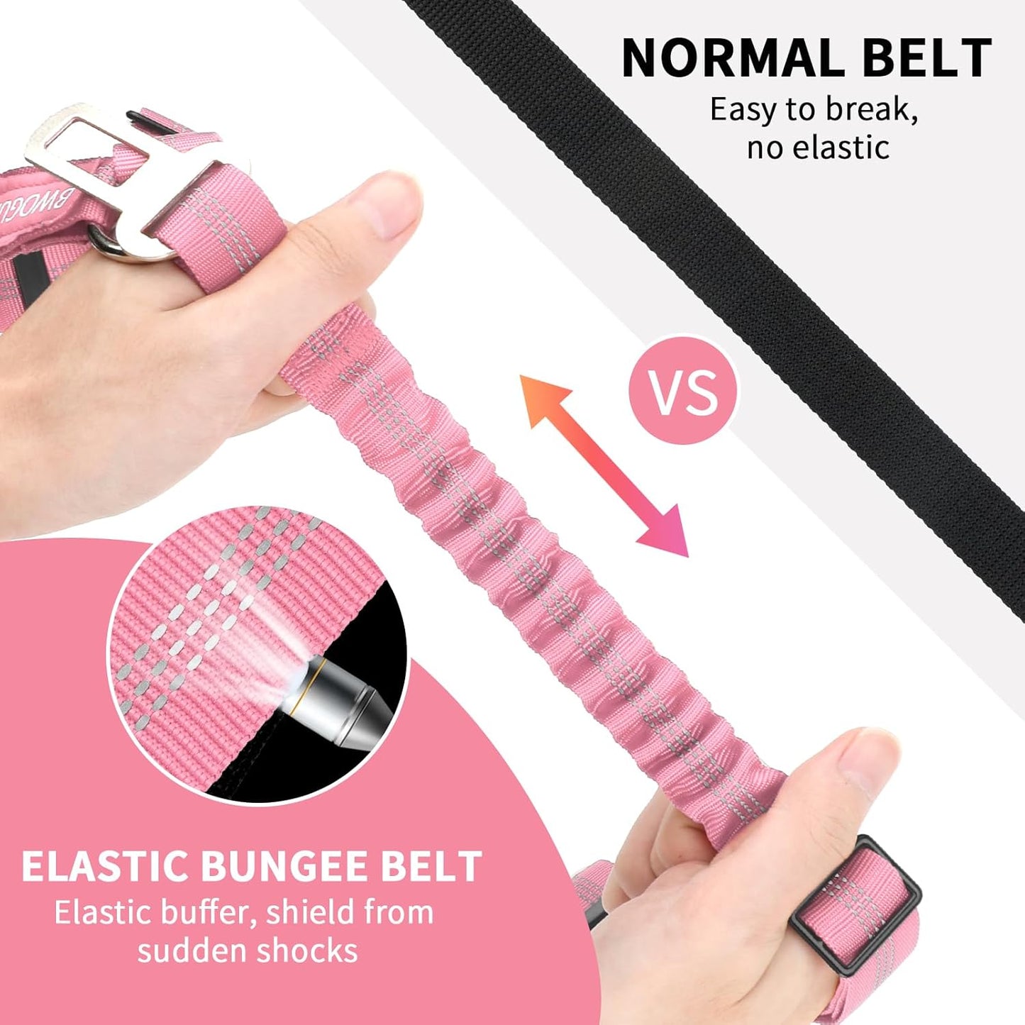 BWOGUE 2 Piece Dog Seat Belt for Car with Elastic Bungee Buffer Safety Seatbelt Car Headrest Restraint Wear Adjustable Metal Buckle Harness in Vehicle Travel for Pet