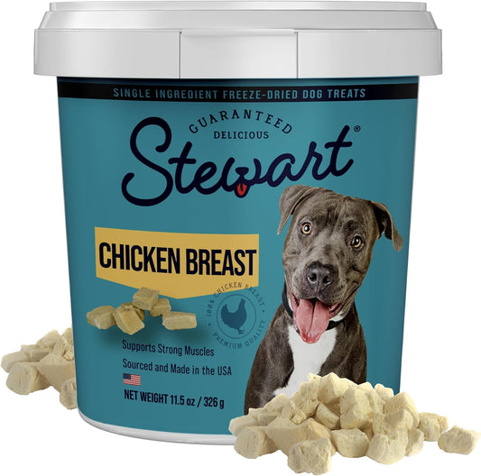 Stewart Chicken Breast Dog Treats, 11.5 oz, ~215 Pieces, Freeze Dried Raw, Single Ingredient, 74% Protein Training Treats or Meal Topper in a Resealable Tub, Grain Free, Gluten Free