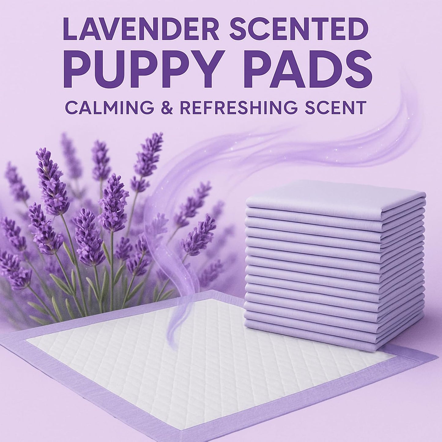 Lavender Scented Puppy Pads 100 Count, Super Absorbent Disposable Pee Pads for Dogs That Neutralize Odor, Wee Wee Pads / Potty Training Pads 22"x22"