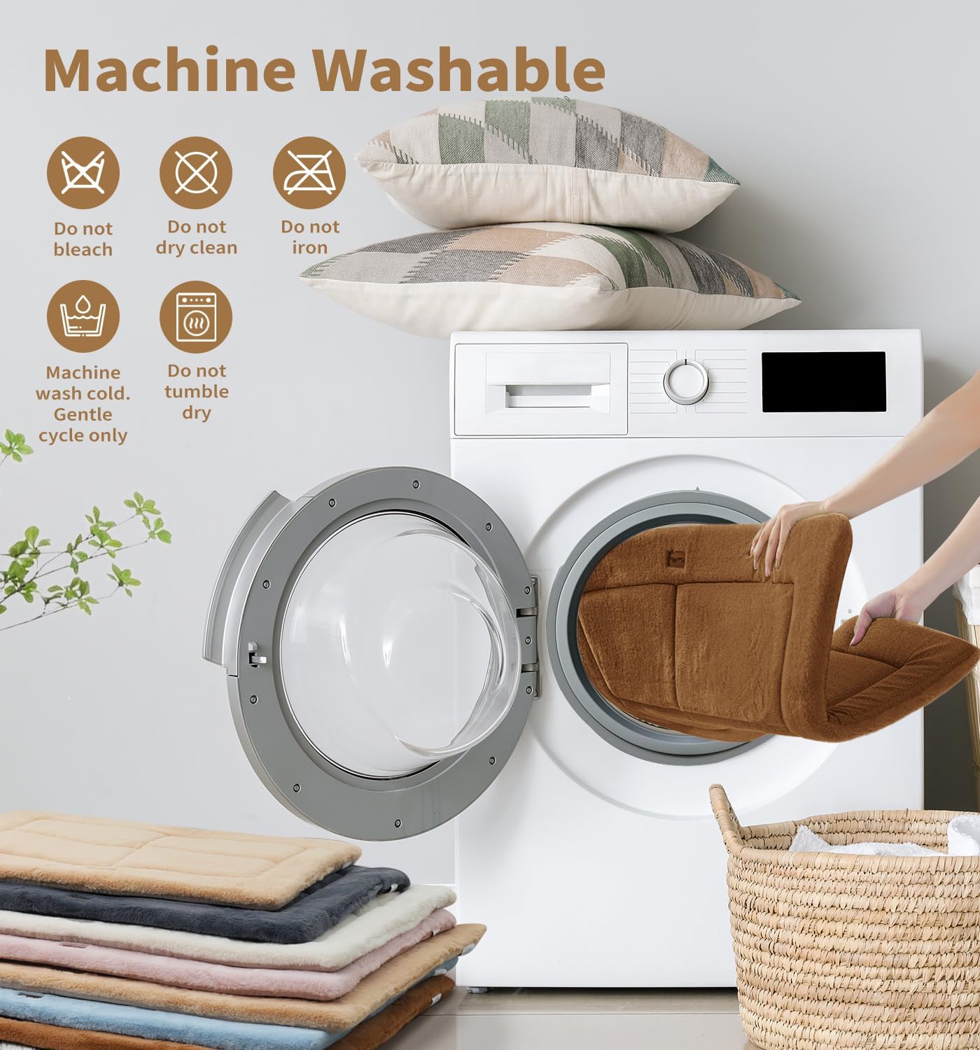 Made4Pets Dog Crate Pad Bed for Small Dogs, Washable & Reversible, Anti-Slip Kennel Mat for Cozy Sleeping, Soft Fluffy Dog Bed for Indoor & Outdoor Use, 24"x18", Brown