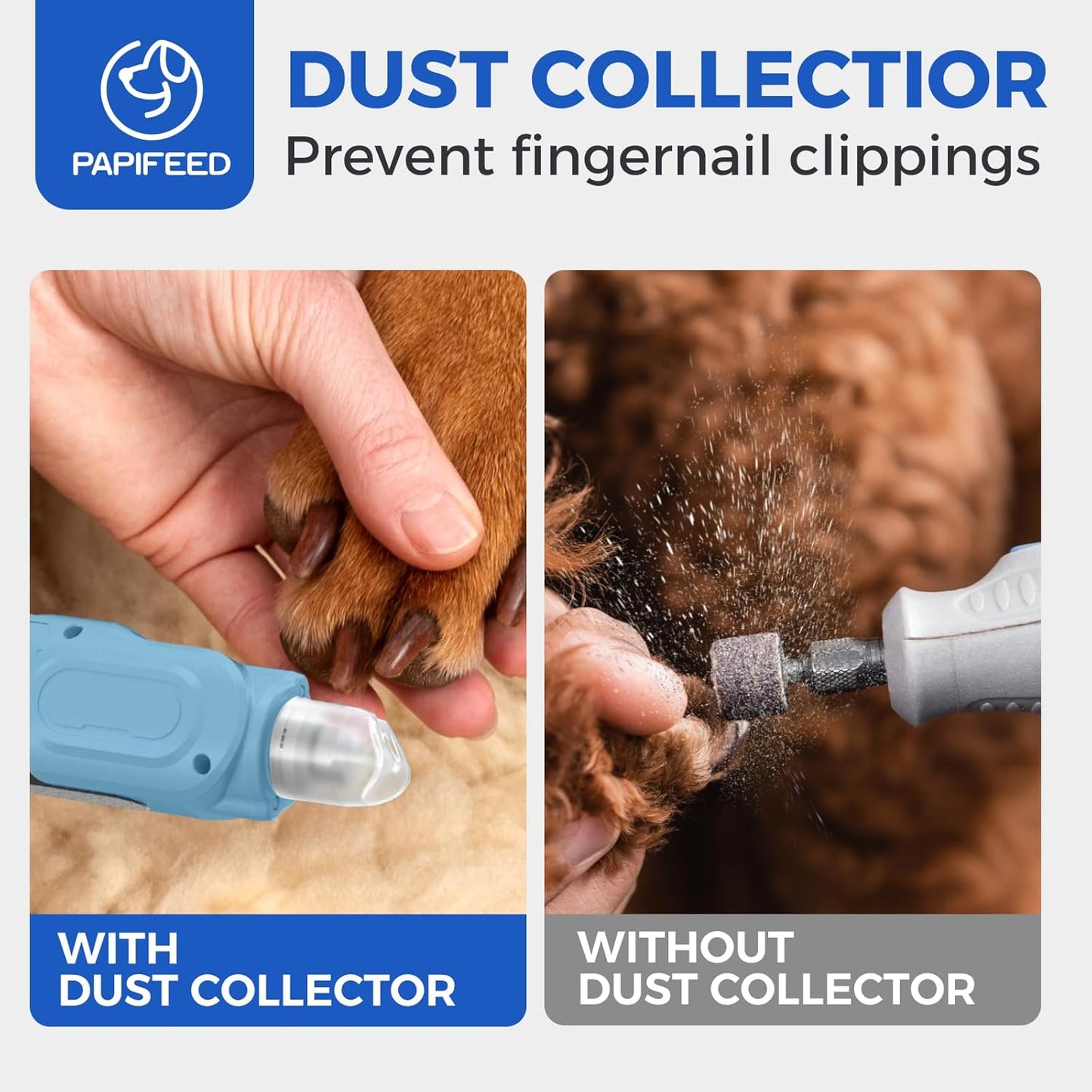 PAPIFEED High Torque Dog Nail Grinder Quiet - 6-Speed Adjustable Pet Nail Trimmer with 2 LED Lights & Dust-Proof Cover, Powerful Motor for Large/Medium/Small Dogs & Cats, Rechargeable - Dark Blue