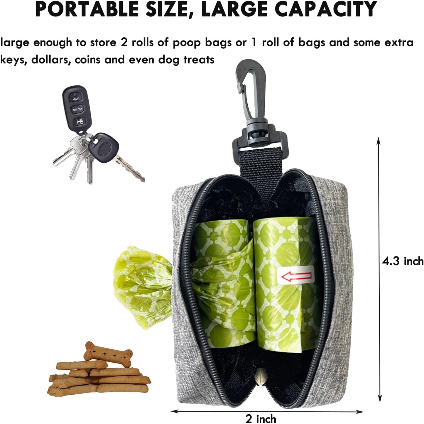 (2 Pack) Dog Poop Bag Holder for Leash,Doggie Waste Bag Dispenser Small Doggy Poop Bag Zipper Pouch with Carabiner Clip, Leash Attachment Holder for Pet Puppy Poop Bags