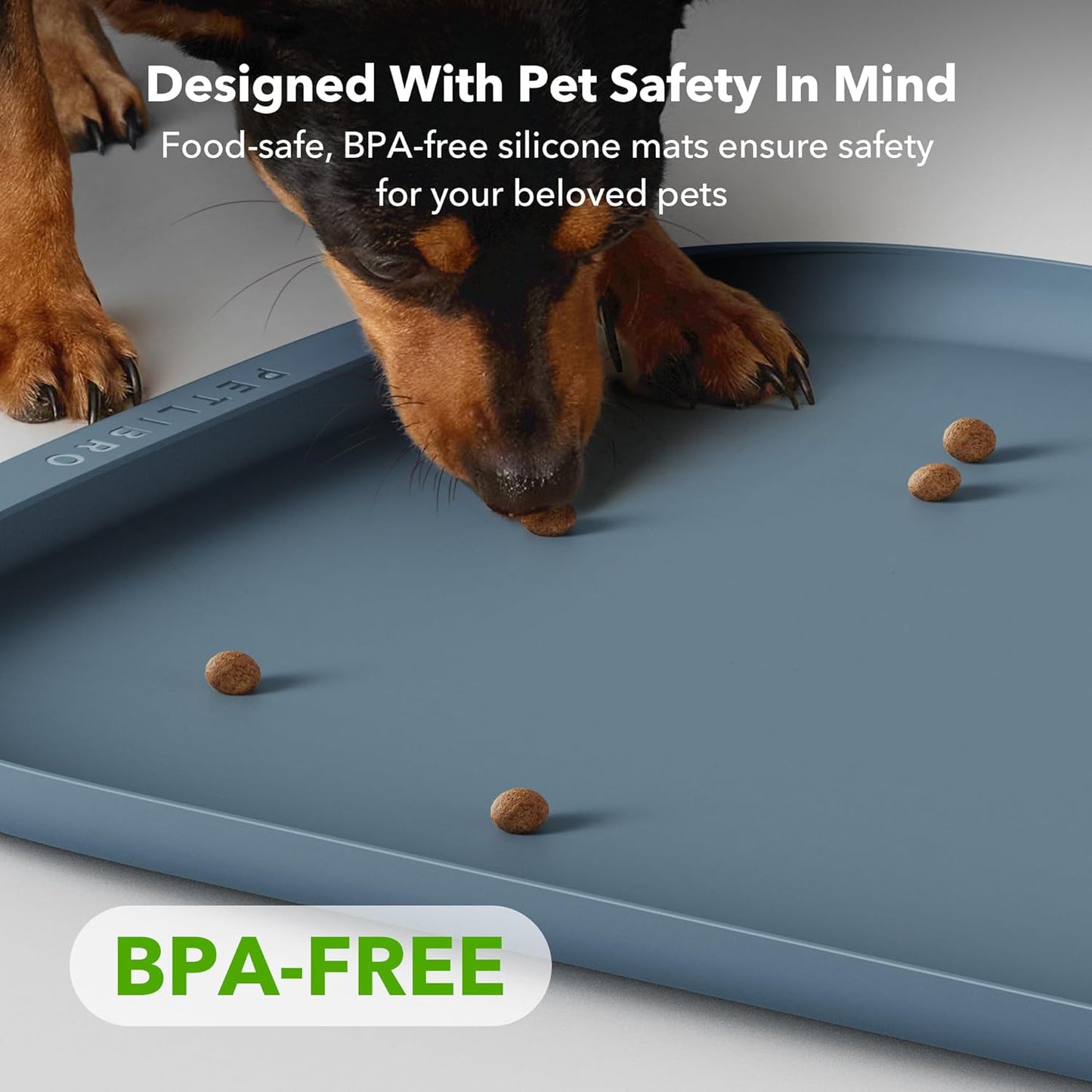 PETLIBRO Dog Food Mat, Safety Silicone Cat Food Mat for Feeder & Fountain, Waterproof Dog Bowl Mats, Raised Edge Spill Protection Floor, Cove Feeding Mat for Pet (Lake, 22'' x 16.5'')