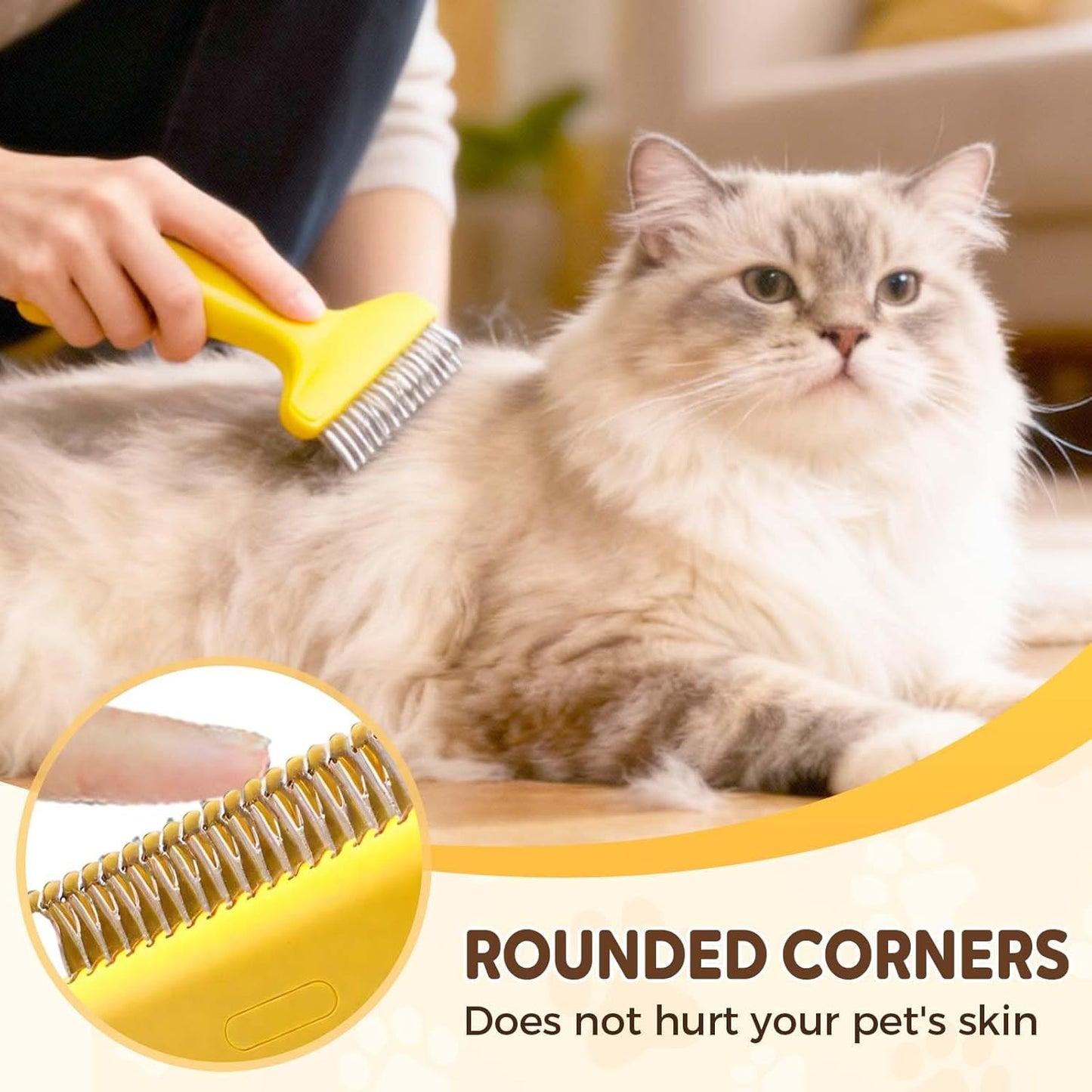 Pet Grooming Brush, 2025 New Self Cleaning Metal Comb, Detangling and Dematting Long, Matted Fur on Cats and Dogs, Easy to Remove Loose Undercoat, One Click Removal (White)