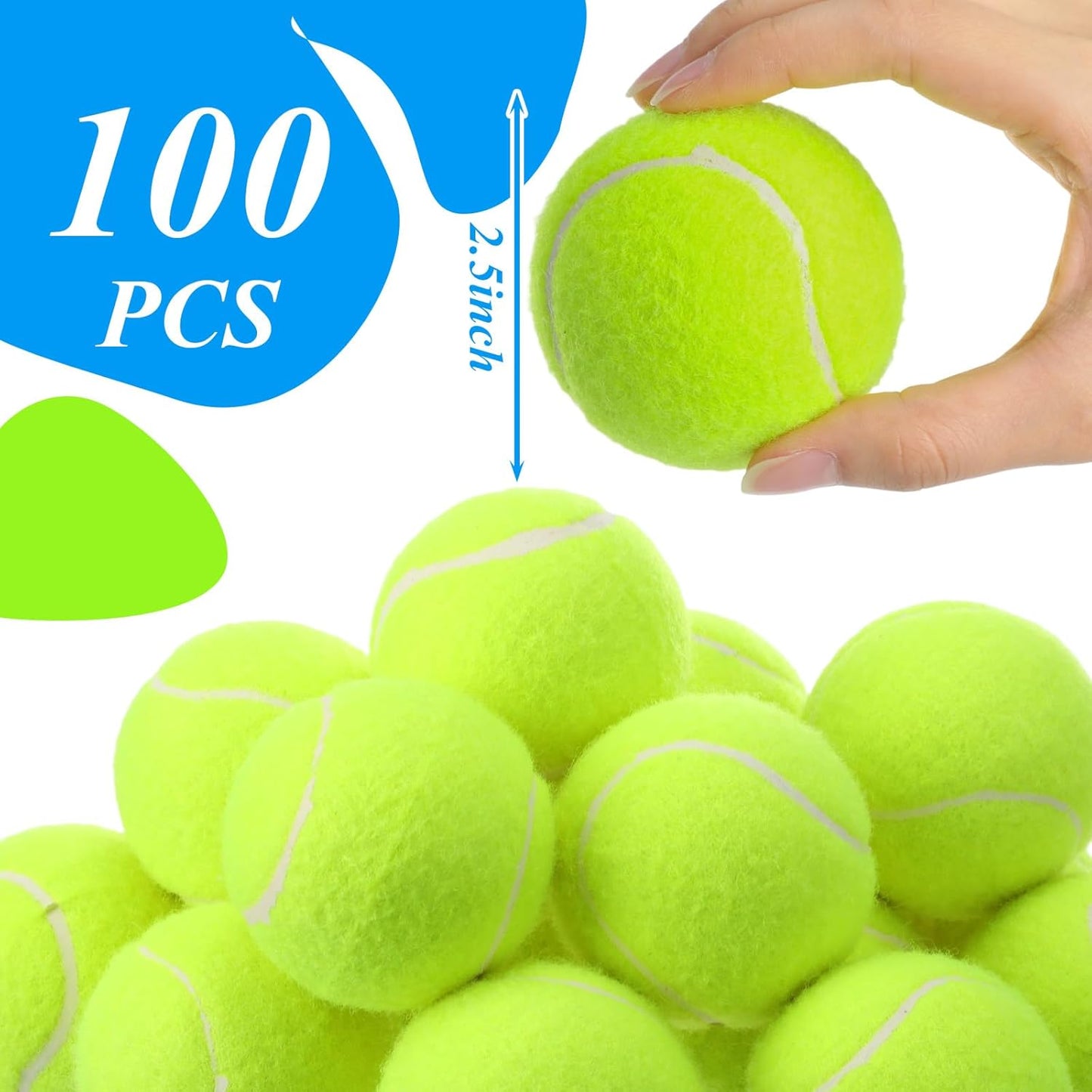 Skylety 100 Pcs 2.5 inch Squeaky Tennis Balls Bulk for Dogs Bouncy Floatable Tennis Balls Dog Playing Supplies Training Interactive Fetch Toys for Small Medium Puppy Exercise and Practice (Green)