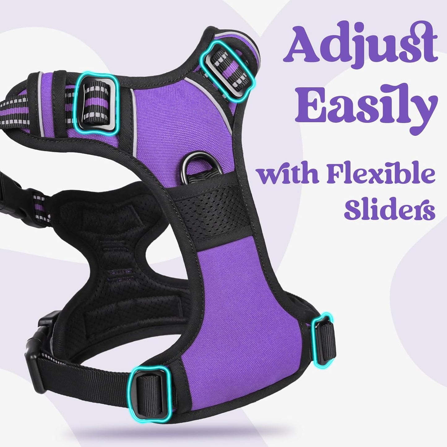 rabbitgoo Dog Harness Small Sized, No Pull Pet Harness with 3 Buckles, Adjustable Soft Padded Vest with Control Handle, Walking Reflective Pet Vest for Small Dogs, Purple, S