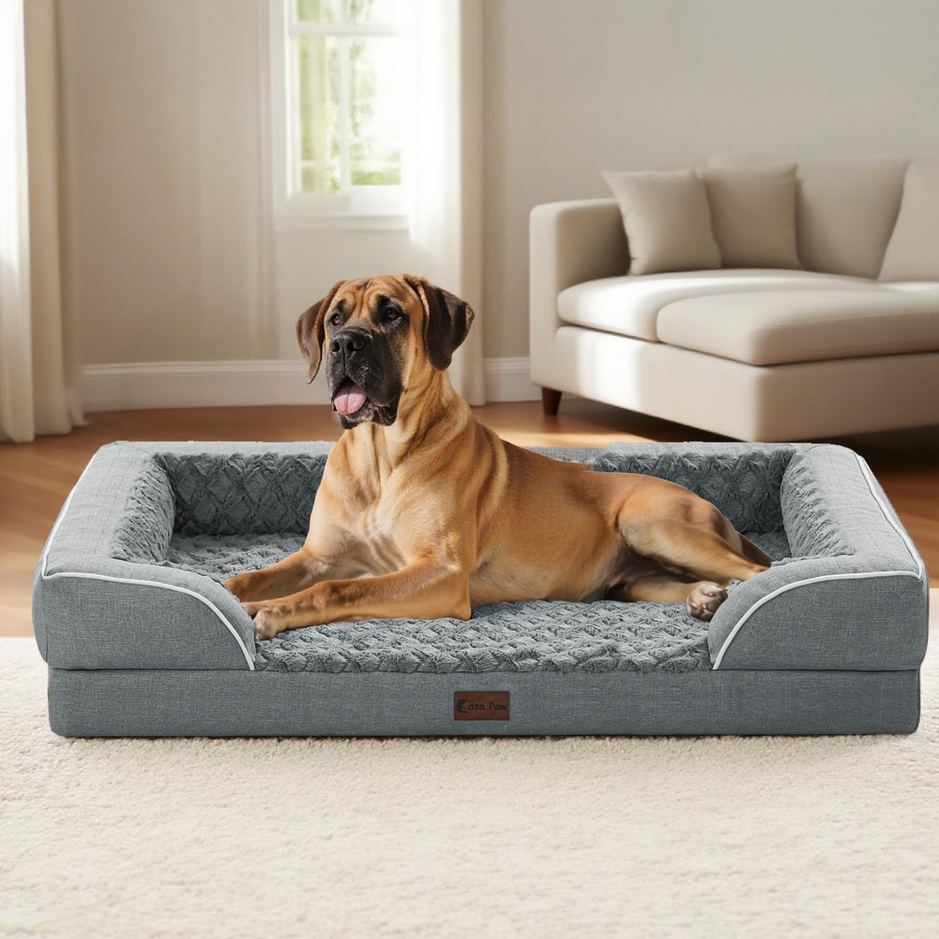 Orthopedic Waterproof Dog Bed for Extra Large Dogs, Memory Foam XL Dog Bed with Sides, Egg-Crate Foam and Non-Slip Bottom Jumbo Dogs Couch Beds with Washable Removable Cover(Jumbo,Grey)