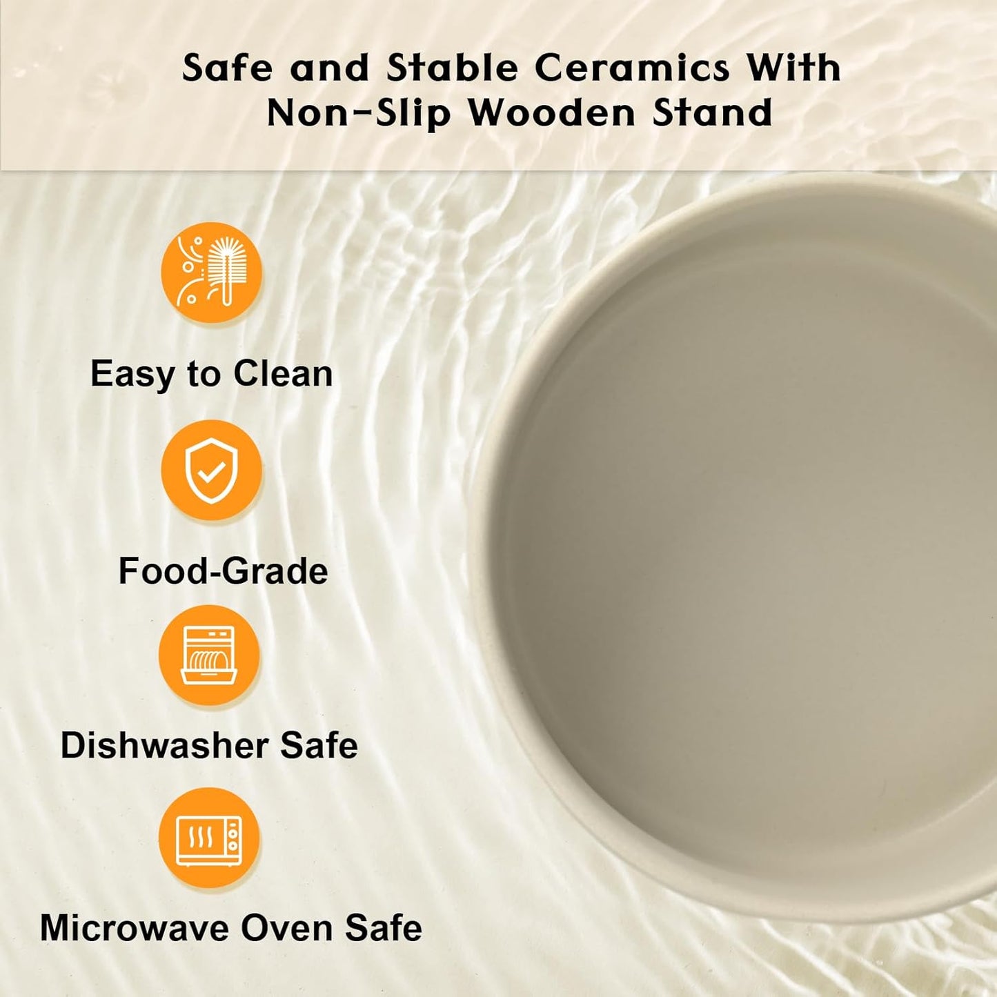 SPUNKYJUNKY Ceramic Elevated Dog Bowls 2 Pack - 6.1inch Raised Dog Bowls with Non-Slip Wooden Stand for Medium Dogs Dishwasher Safe(Grey,28.7OZ*2)