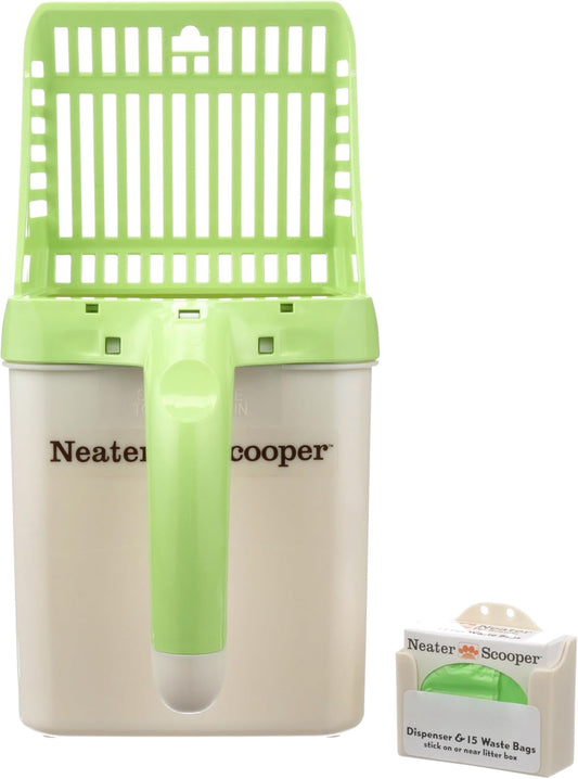Neater Pet Brands Neater Scooper Standard Cat Litter Scoop, 15 Refill Bags – Mess-Free Cat Litter Scooper with Bag, Spill-Proof Kitty Box Sifter, Bin Doubles as Scoop Holder, For Single-Cat Households