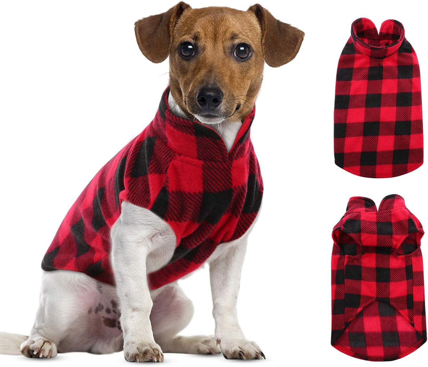 ASENKU Dog Sweater, Plaid Dogs Fleece Vest, Soft Comfortable Pet Pajamas, Warm Winter Puppy Shirt, Cold Weather Coat Jacket Pet Clothes for Small & Medium Dog Breeds, Red, S