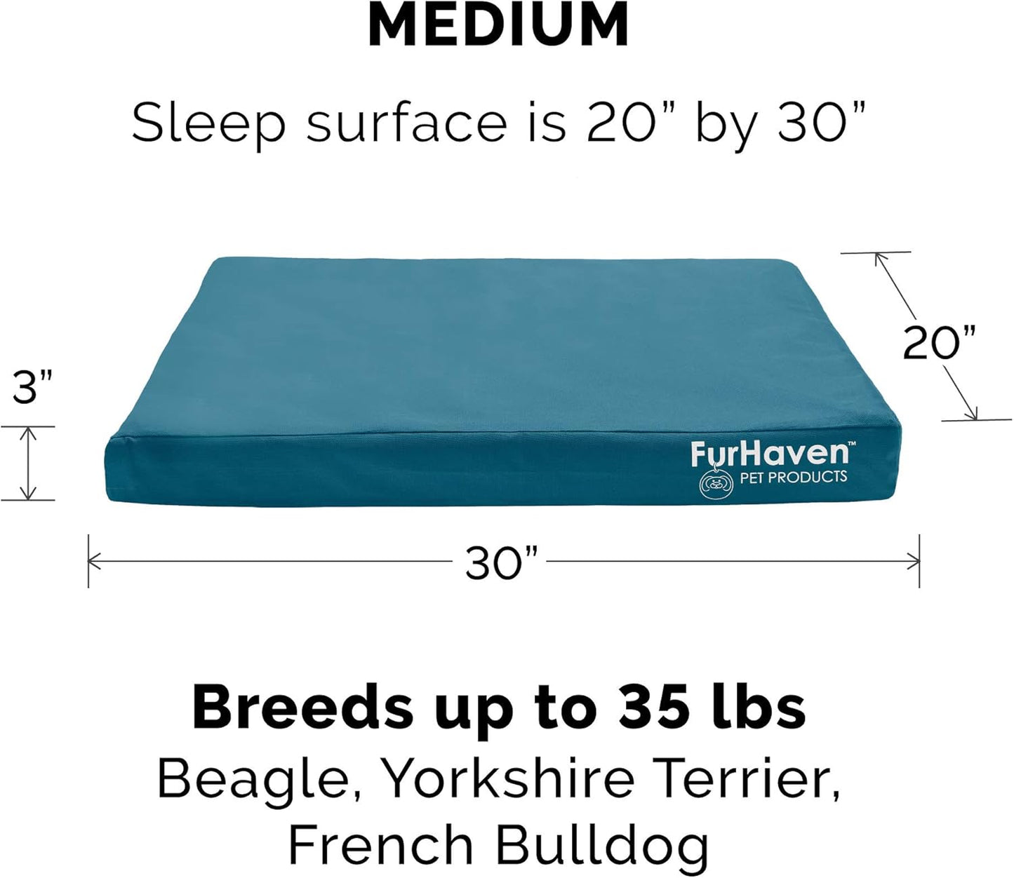 Furhaven Water-Resistant Cooling Gel Dog Bed for Medium/Small Dogs w/ Removable Washable Cover, For Dogs Up to 35 lbs - Indoor/Outdoor Logo Print Oxford Polycanvas Mattress - Deep Lagoon, Medium