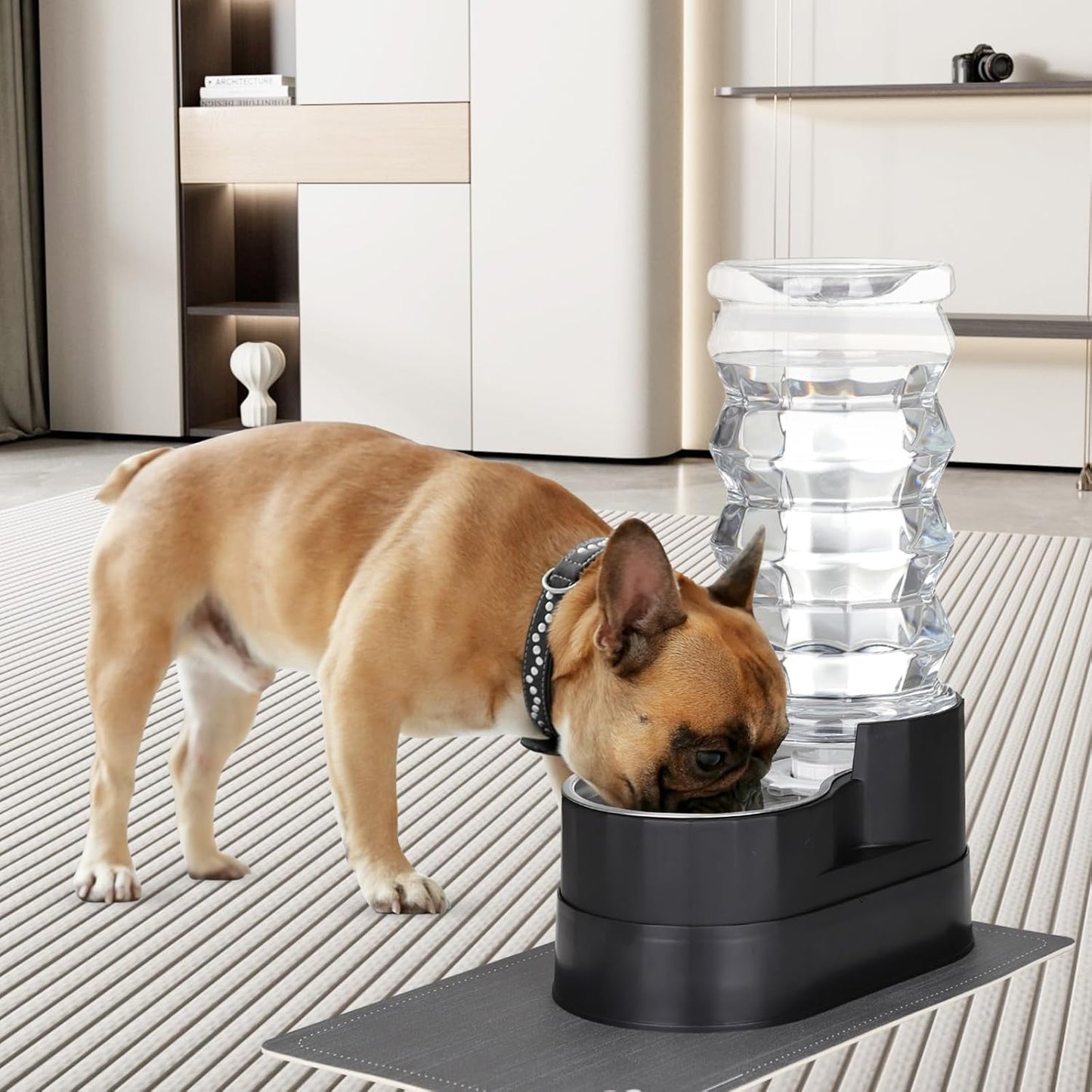 RIZZARI Large Water Dispenser for Dogs: 8L Automatic Stainless Steel Black Gravity Raised Pet Feeder for Pet Dogs Indoor/Outdoor