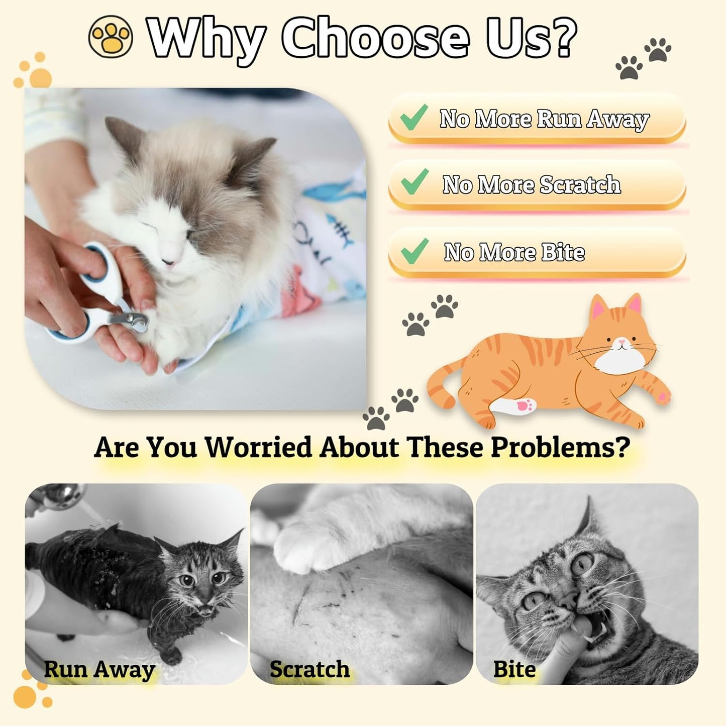 31.5" Cat Wrap for Grooming-Premium Cat Grooming Wrap Cat Restraint for Nail Clipping, Self-Adherent Soft Cat Blanket to Wrap Cat Anti-Scratch Anti-Escape Grooming Bag (White, XXL)