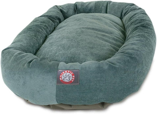 Majestic Pet 32 Inch Micro Velvet Calming Dog Bed Washable – Cozy Soft Round Dog Bed with Spine for Head Support - Fluffy Donut Dog Bed 32x23x7 (inch) – Round Pet Bed Medium – Azure