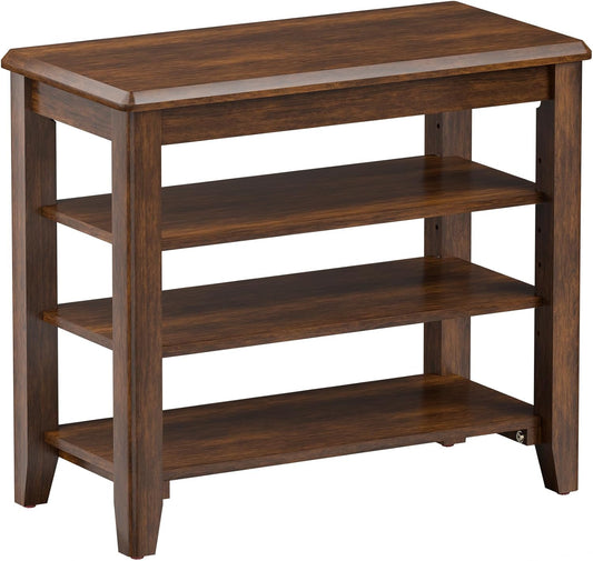 Shoe Bench Storage Rubberwood, Entryway Bench with 3-Tiers Height Adjustable, Shoe Rack Front Door Entrance Organizer for Hallway Living Room, Mudrooms, Walnut,23.6"