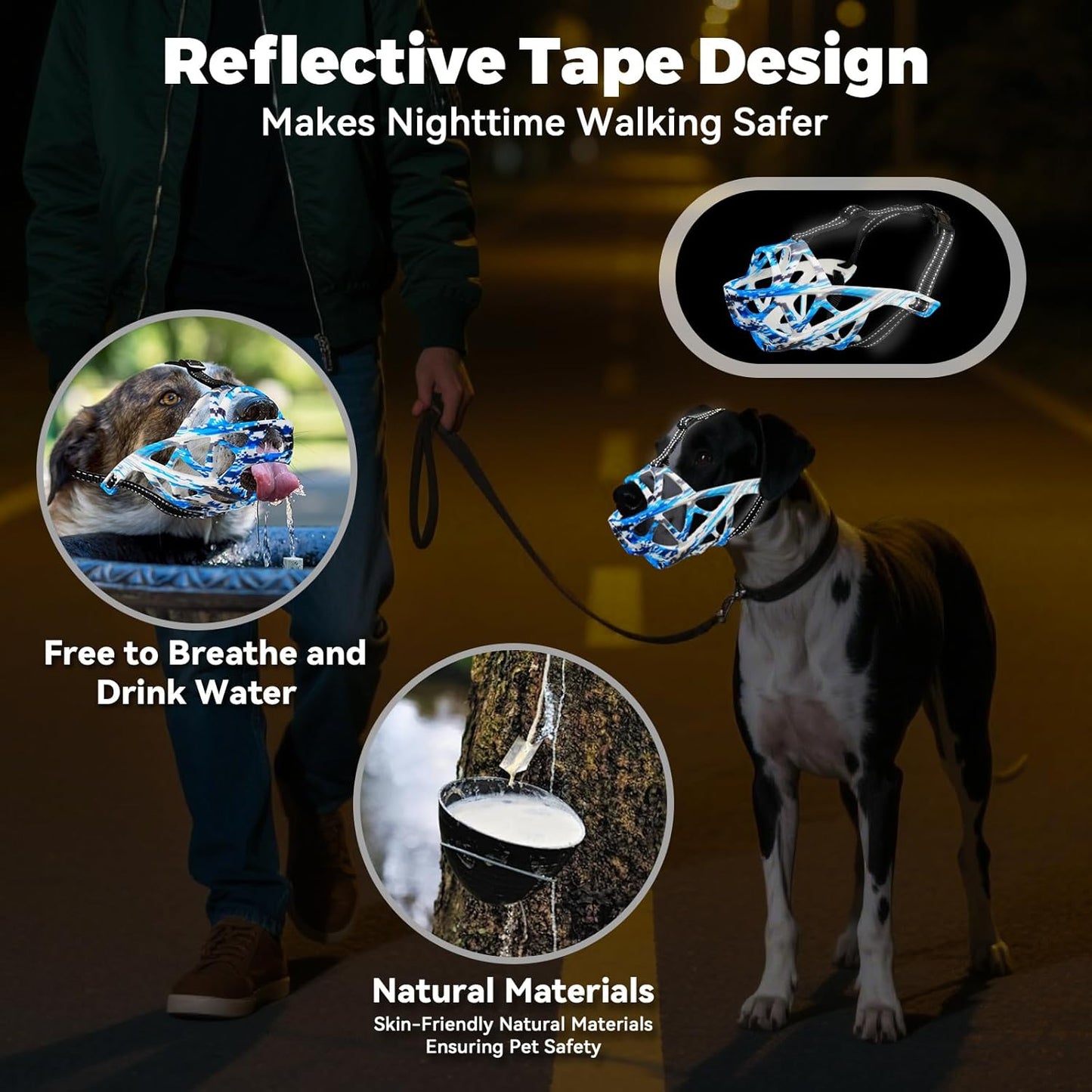 Dog Muzzle for Large Dogs, Medium and X-Large Aggressive Dog, Breathable Basket Muzzles, Suitable for Grooming Trimming Training, Allows Panting Drinking (Camouflage Blue, S)