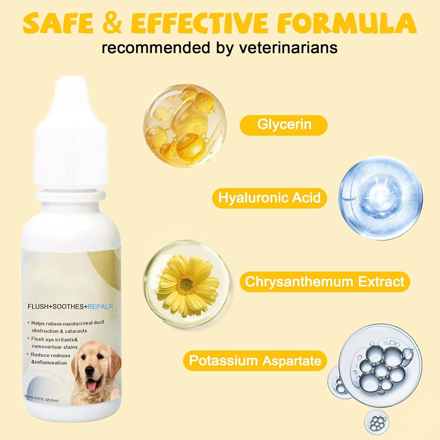 Dog Eye Drops, All Natural Cataract Drops For Dogs-Relieving Eye Itching Irritation & Dry, Dog Eye Infection Treatment & Removing Eye Stains Improving Clarity, Safe for All Animals (2 X 20 mL)