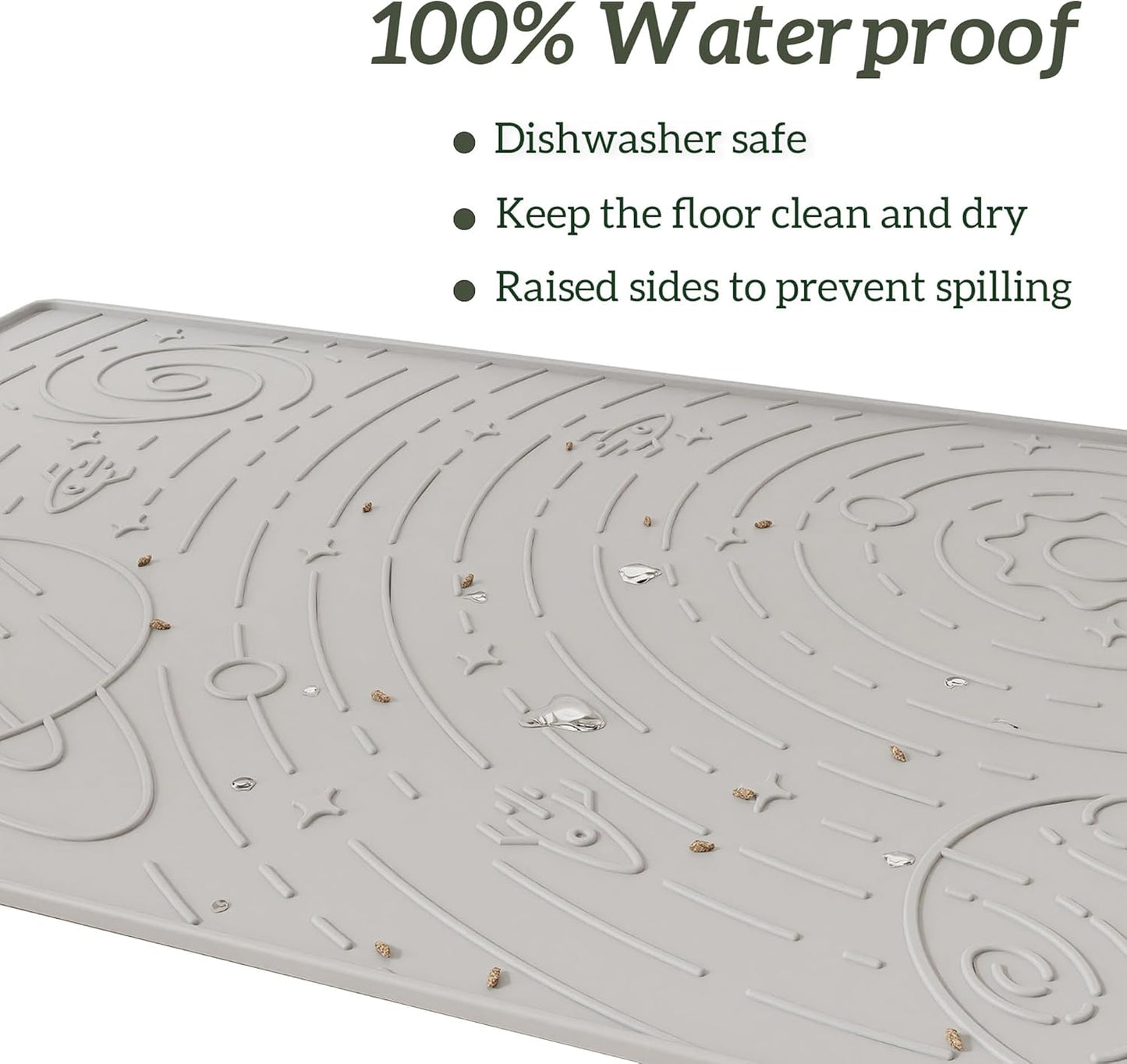 OHMO Dog Food Mat, Silicone Waterproof Cat Food Mat, Non-Skid Spill Proof Pet Feeding Mat for Food and Water, Easy to Clean Dog Placemat(Ash, 23.6" x 15.8")