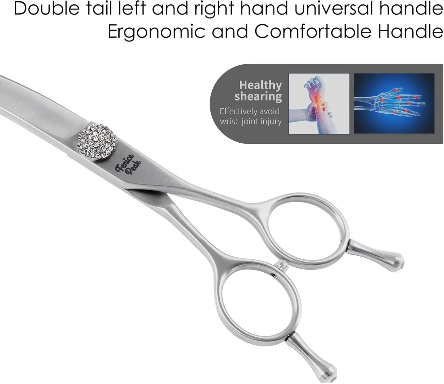 Fenice Peak Curved Dog Grooming Scissors with Jewelled Screw 440C Stainless Steel Pet Grooming Bending Scissors with Symmetrical Handle and Decorative Tail Nails Professional Groomer and Home User