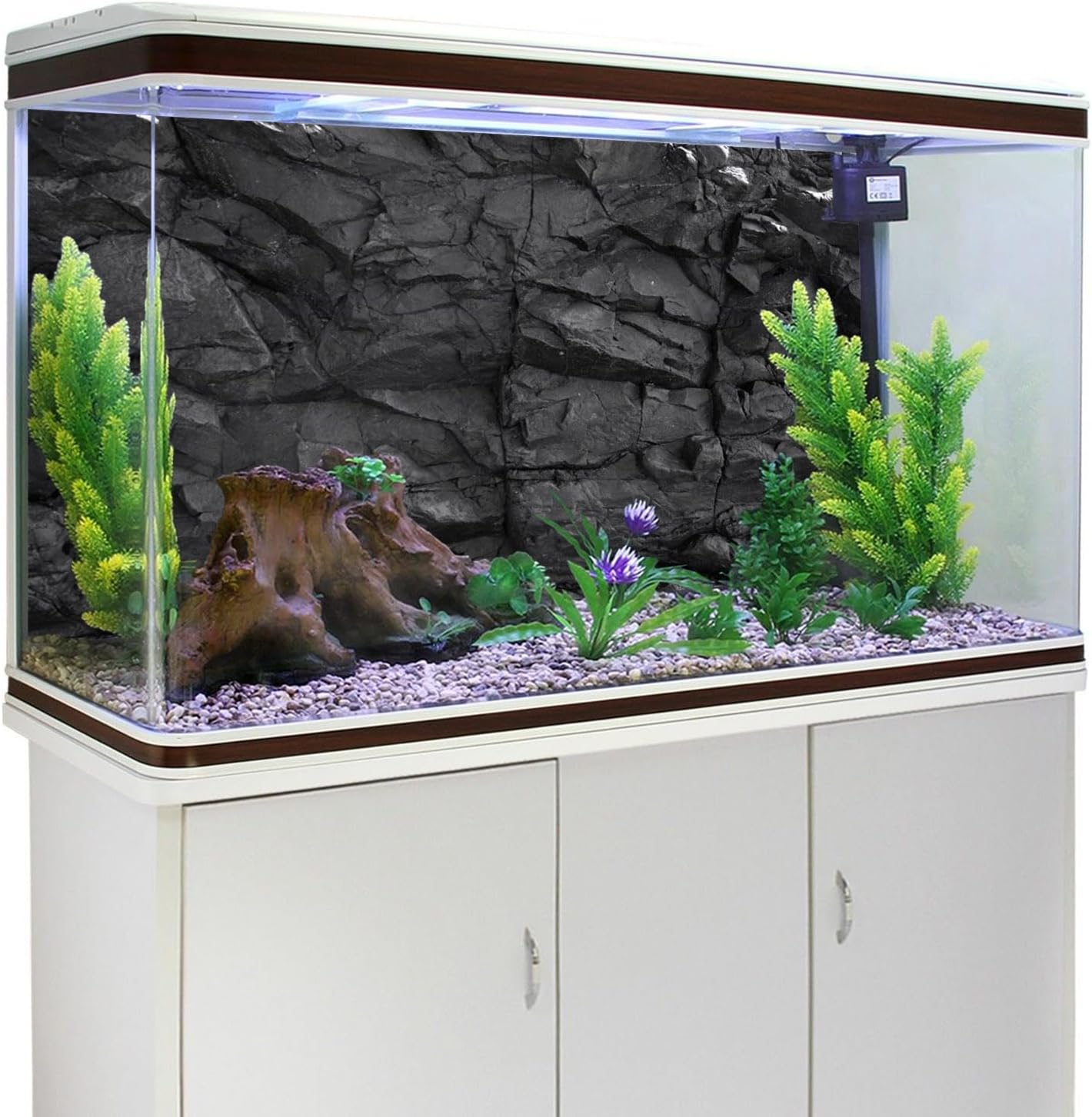 AWERT 36x20 inches Stone Aquarium Background Black Rock Fish Tank Background Rocky Terrarium Background Vinyl