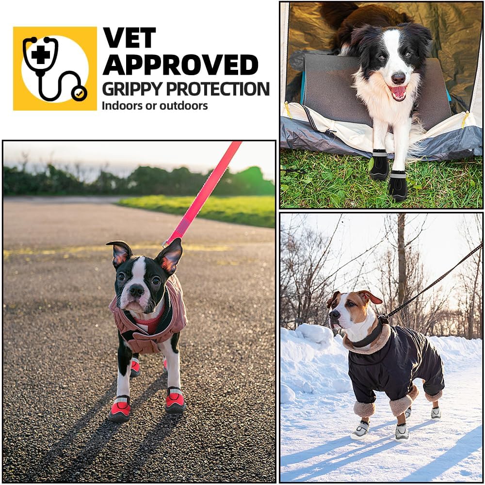Hcpet Dog Boots for Large Dogs, Dog Shoes for Hot Pavement Winter Snow, Paw Protector Dog Booties Designed for Comfort and Breathability, Outdoor Booties for Small Medium Dogs for Hiking Black Size 2