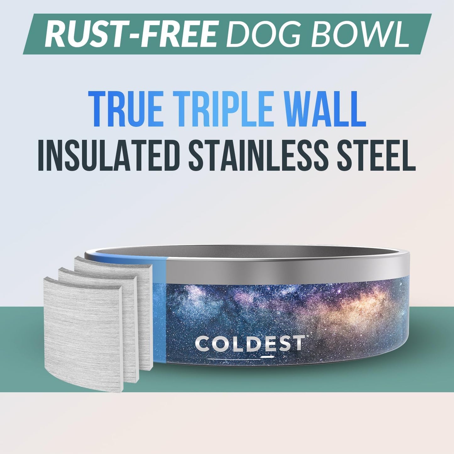 Coldest Dog Bowl - Anti Rust Metal, Non Slip, 3 Layers Insulated Stainless Steel Dog Bowls - Spill Proof & Heavy Duty - Water Bowl for Dogs, Cats & Pets, Dish Washer Safe (42 oz, Into The Beyond)