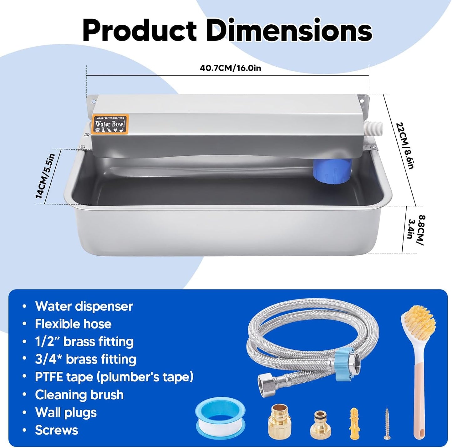 Automatic Water Dispenser for Dog, 6L Dog Water Bowl Dispenser, Large Stainless Steel Indoor/Outdoor Water Feeder Suitable for Dogs Livestock Chicken Horse, Easy to Clean