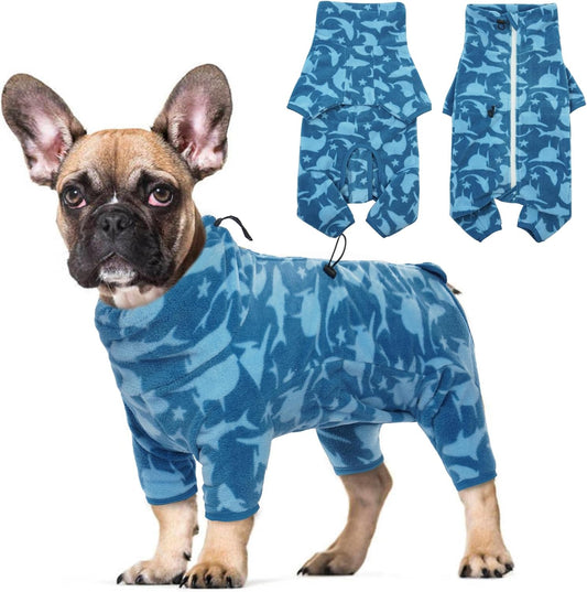 ROZKITCH Dog Fleece with Legs, Pet Windproof Warm Cold Weather Jacket Vest with Luminous Zipper, Jumpsuit Apparel Outfit Clothes for Small Medium Large Dog Shark XS