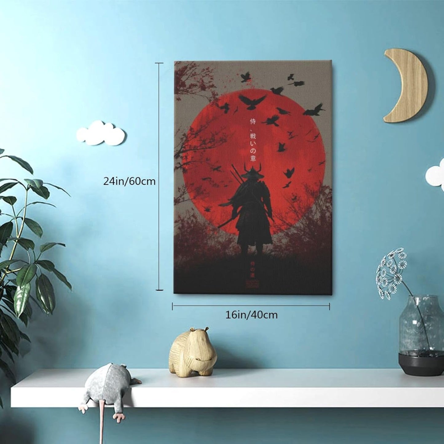 Japanese Armored Samurai Wall Art Modern Japan Warrior Canvas Wall Decor Asian Oriental Bushido Pictures Painting Print Artwork Framed Decorations Gifts for Room Bedroom Office Living Room 16"x24"