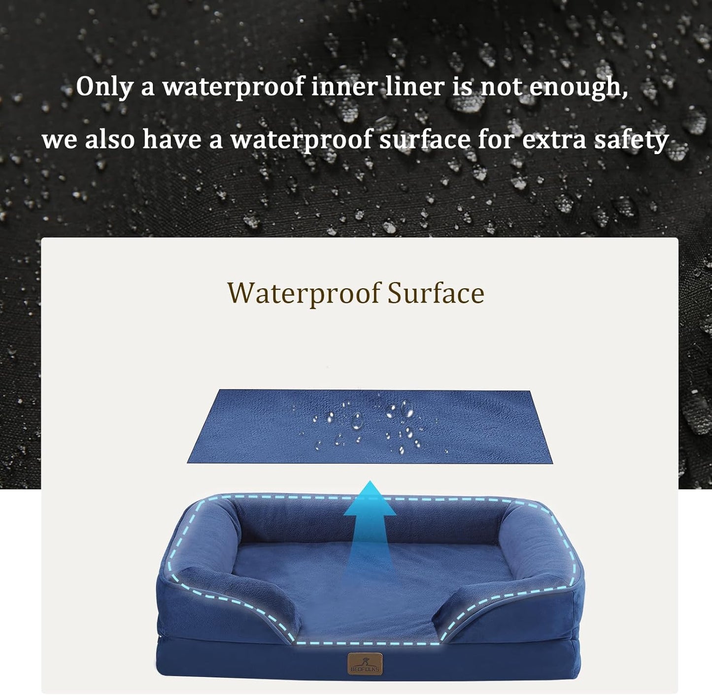 Bedfolks Orthopedic Dog Bed XL, Waterproof Dog Sofa Bed for Extra Large Dogs, Egg Foam Pet Couch Bed with Removable Washable Cover and Nonslip Bottom, Navy Blue